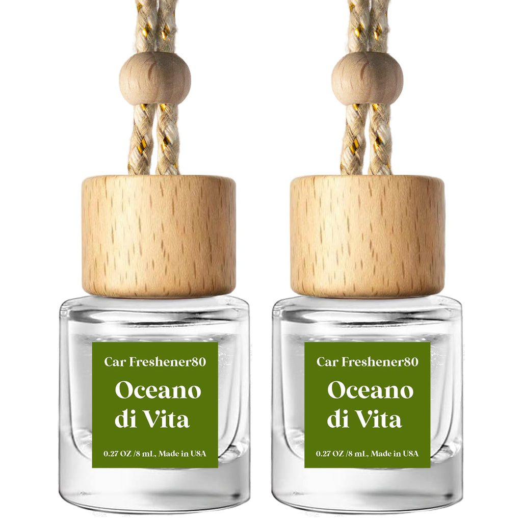 C Classy Car Air Freshener Hanging 2 Pack, Mahogany Teakwood Essential Oil Diffuser, Cute Glass Bottle, Long-Lasting Fragrance Car Accessories for Women & Men, Made in USA