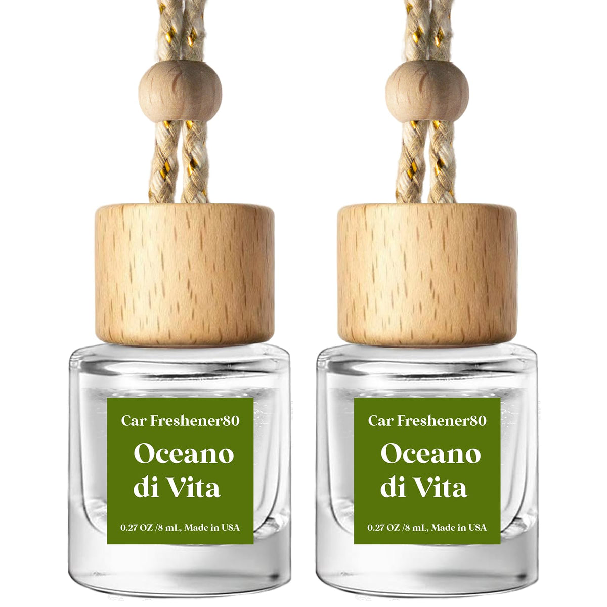 C Classy Car Air Freshener Hanging 2 Pack, Mahogany Teakwood Essential Oil Diffuser, Cute Glass Bottle, Long-Lasting Fragrance Car Accessories for Women & Men, Made in USA