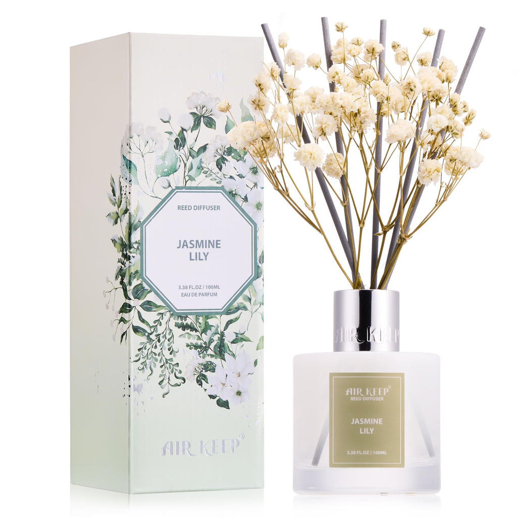 Airkeep Reed Diffuser Set,3.38 fl oz (100 ml) - Cinnamon Vanilla Oil Diffusers with 8 Reed Sticks, Home Fragrance Reed Diffuser for Bathroom Shelf Decor
