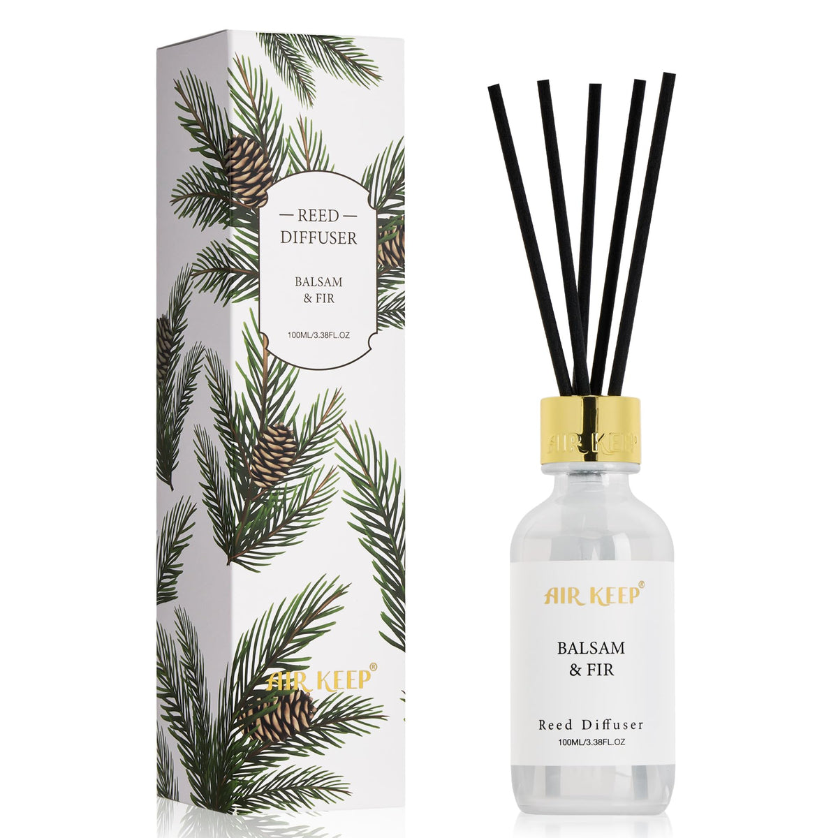 Airkeep Reed Diffuser Set, 3.38 fl oz (100 ml) - Bourbom Vanilla Oil Diffusers with 8 Reed Sticks, Home Fragrance Reed Diffuser for Bathroom Shelf Decor