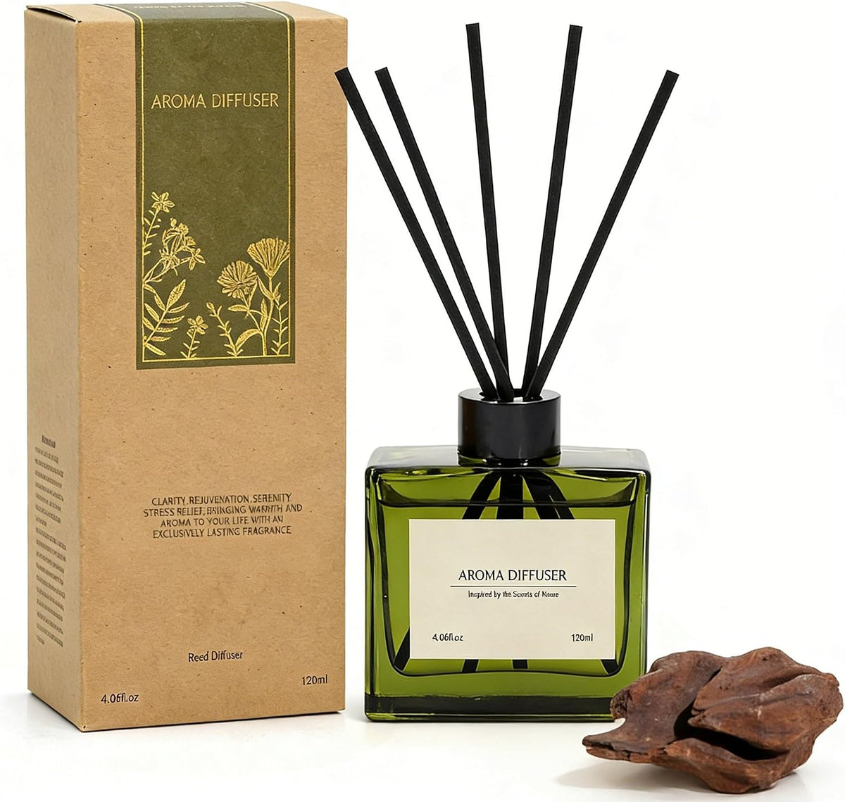 Reed Diffuser, 4 oz Earthy Sandalwood Scent Diffuser with 7 Sticks, Long Lasting Reed diffusers for Home, Elegant Fragrance for Bathroom Bedroom Office Decor, Air Fresh