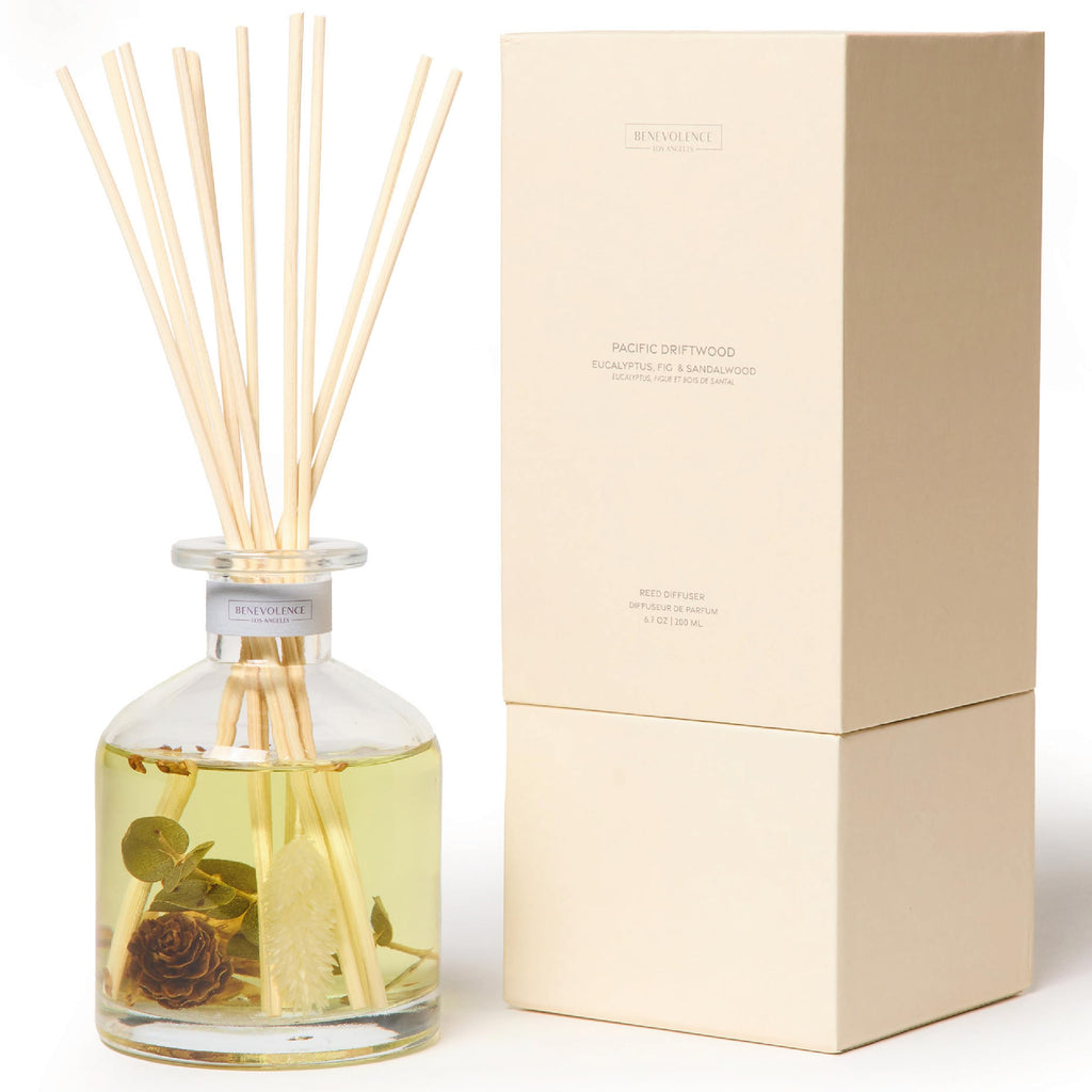 Benevolence LA Reed Diffuser for Home | Eucalyptus, Fig & Sandalwood | Elegant Home & Bathroom Decor | Fragrance Diffuser with Sticks for Bathroom - Malibu Sands Collection