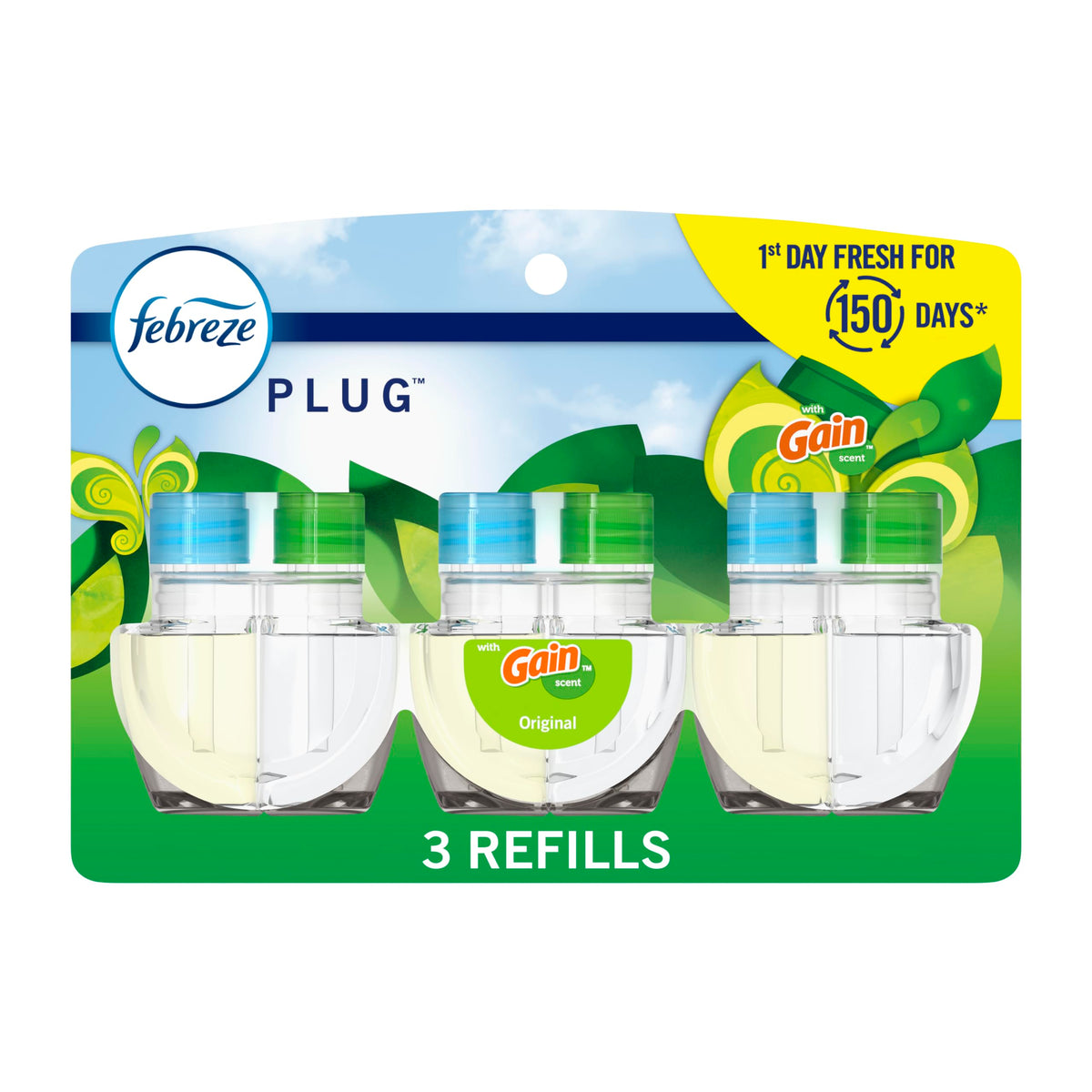 Febreze Plug-In Air Freshener, Odor-Fighting Scented Oil Starter Kit, Air Fresheners for Home, Bathroom and Kitchen, Long Lasting, Gain Original Scent, Warmer + 4 Refill, Multicolor