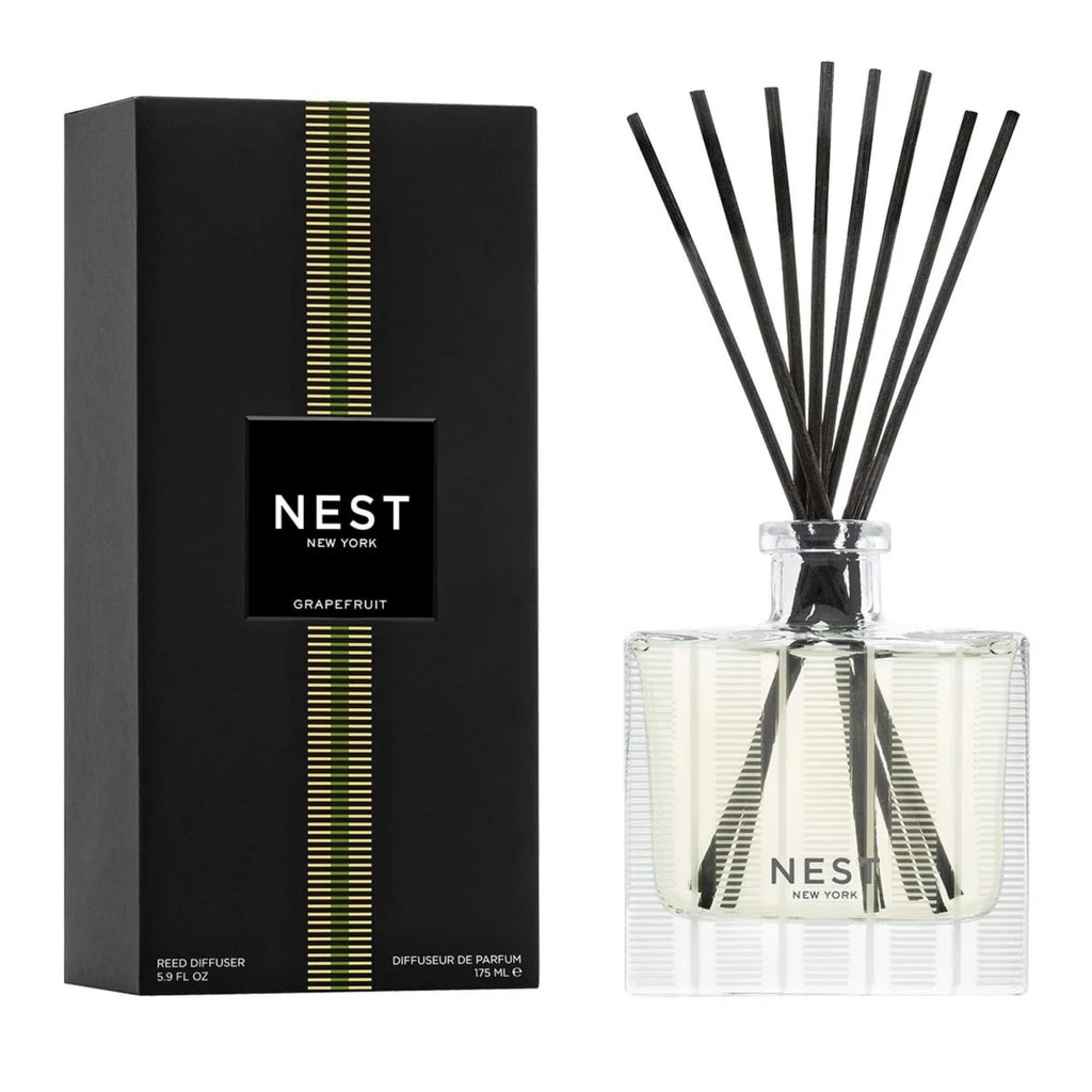 NEST New York Reed Diffuser, Bamboo - 5.9 fl oz - Fragrance for Up to 90 Days - Reusable, Refillable Glass Holder - Includes 8 All-Natural Reed Sticks - Flame Free