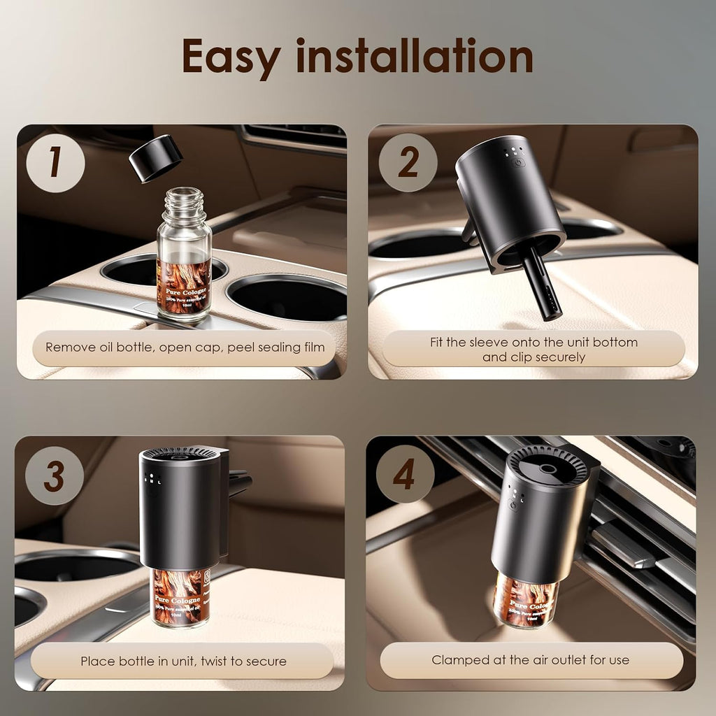 Rechargeable Smart Car Air Freshener Diffuser, Auto On Off Function, 3 Adjustable Fragrance Modes, 3pcs Essential Oil, Portable Car Scent Diffuser for Car Accessories & Ideal Gift（1Pack）