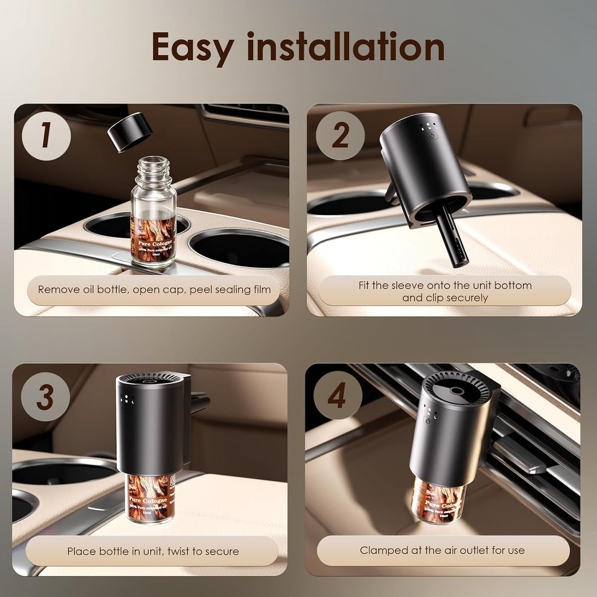 Rechargeable Smart Car Air Freshener Diffuser, Auto On Off Function, 3 Adjustable Fragrance Modes, 3pcs Essential Oil, Portable Car Scent Diffuser for Car Accessories & Ideal Gift（1Pack）