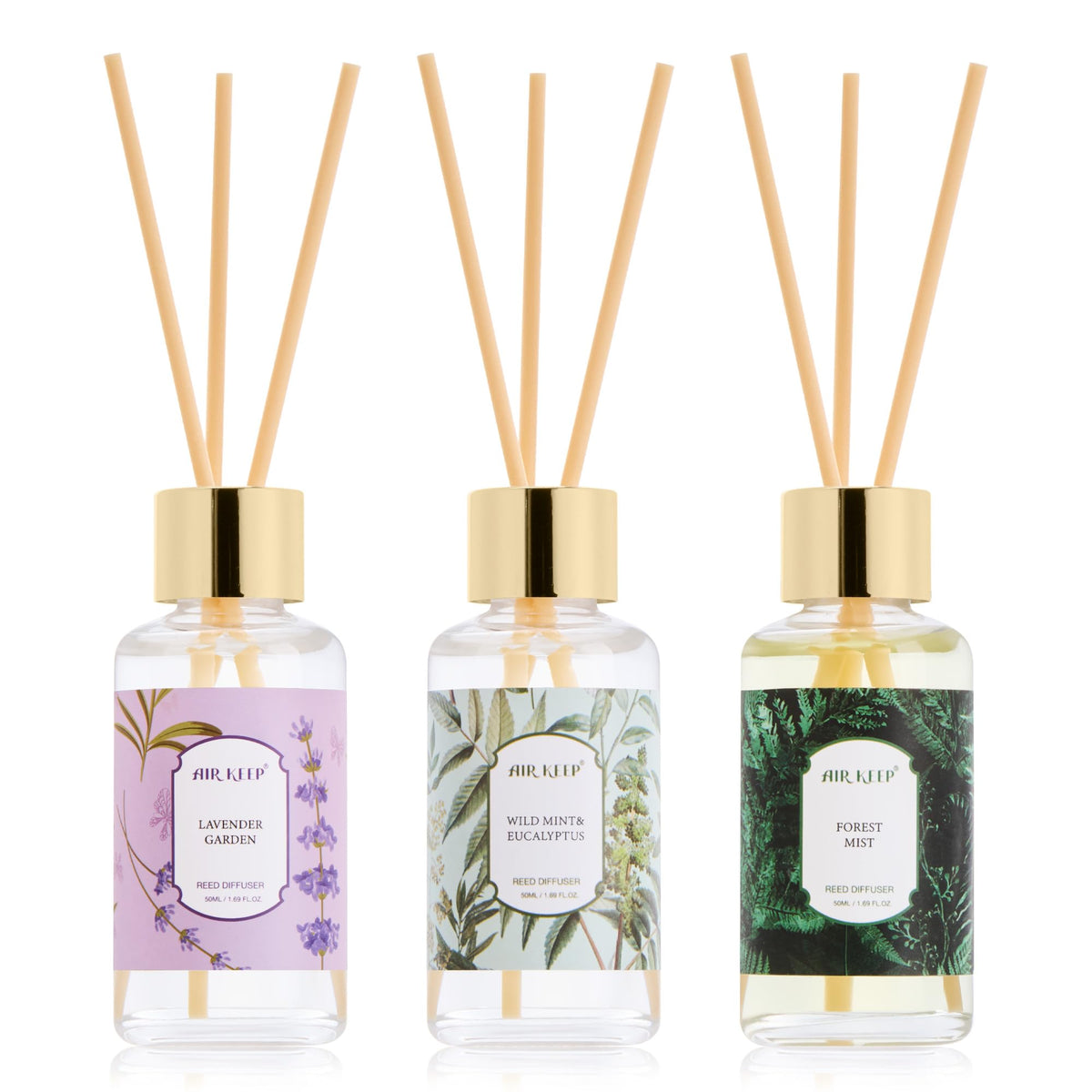 Airkeep Reed Diffuser Set, 3.38 fl oz (100 ml) - Bourbom Vanilla Oil Diffusers with 8 Reed Sticks, Home Fragrance Reed Diffuser for Bathroom Shelf Decor