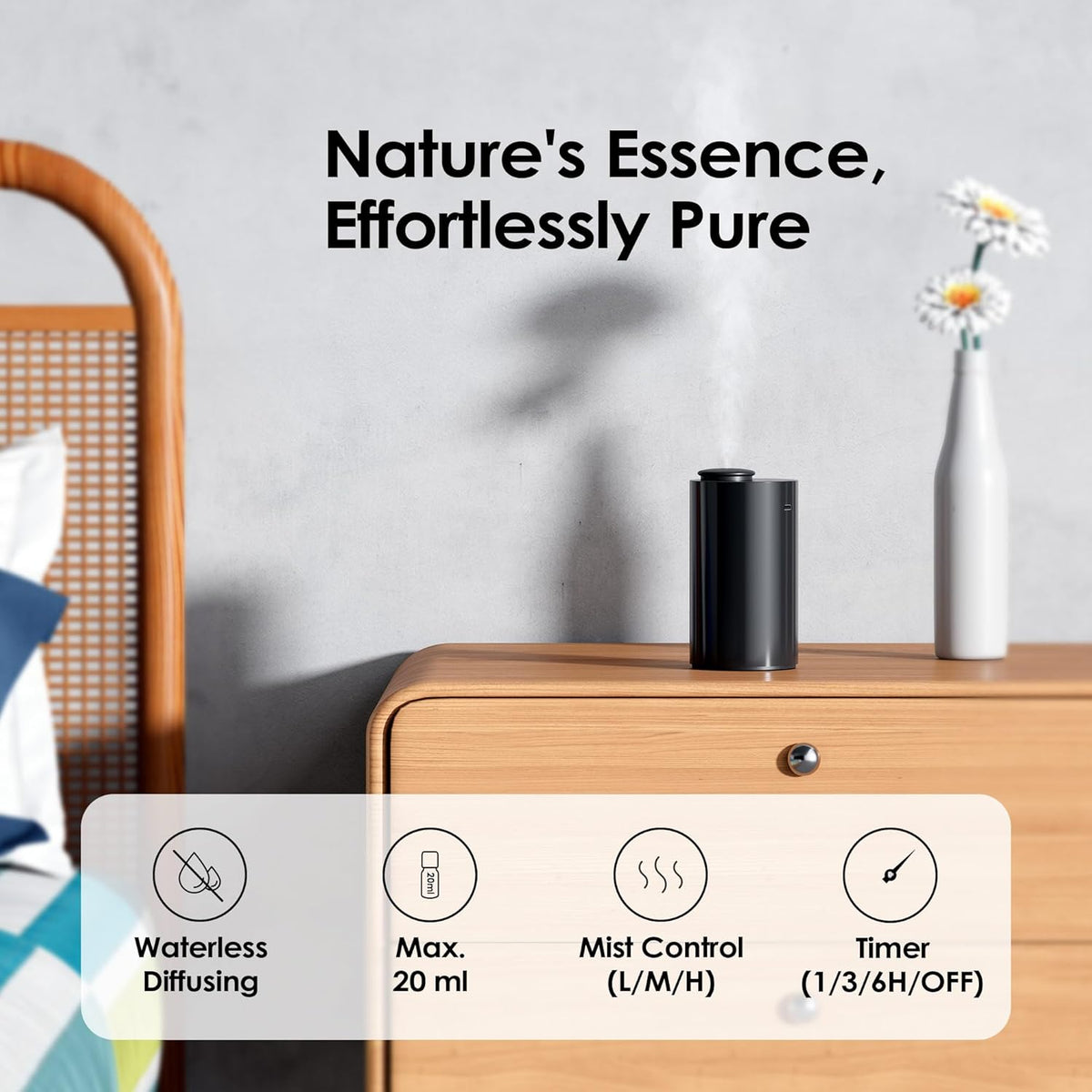 Airversa AN6 Waterless Essential Oil Diffuser Starter Kit, Black