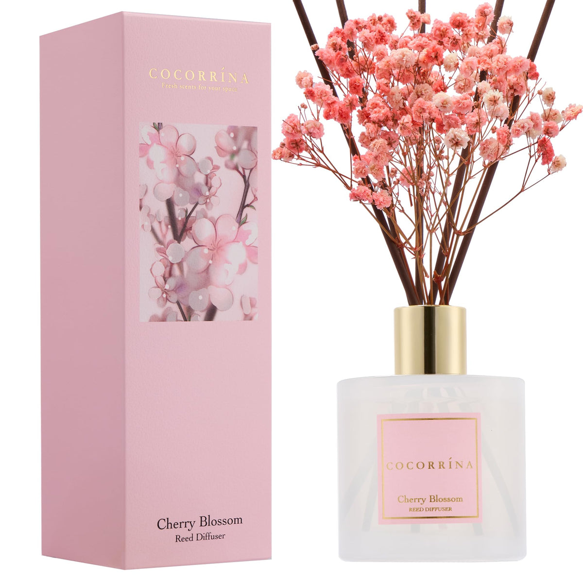 Cocorrína Reed Diffuser Set, Clean Linen 6.7 fl oz Scented Diffuser with Sticks Home Fragrance Reed Diffuser for Bathroom Shelf Décor