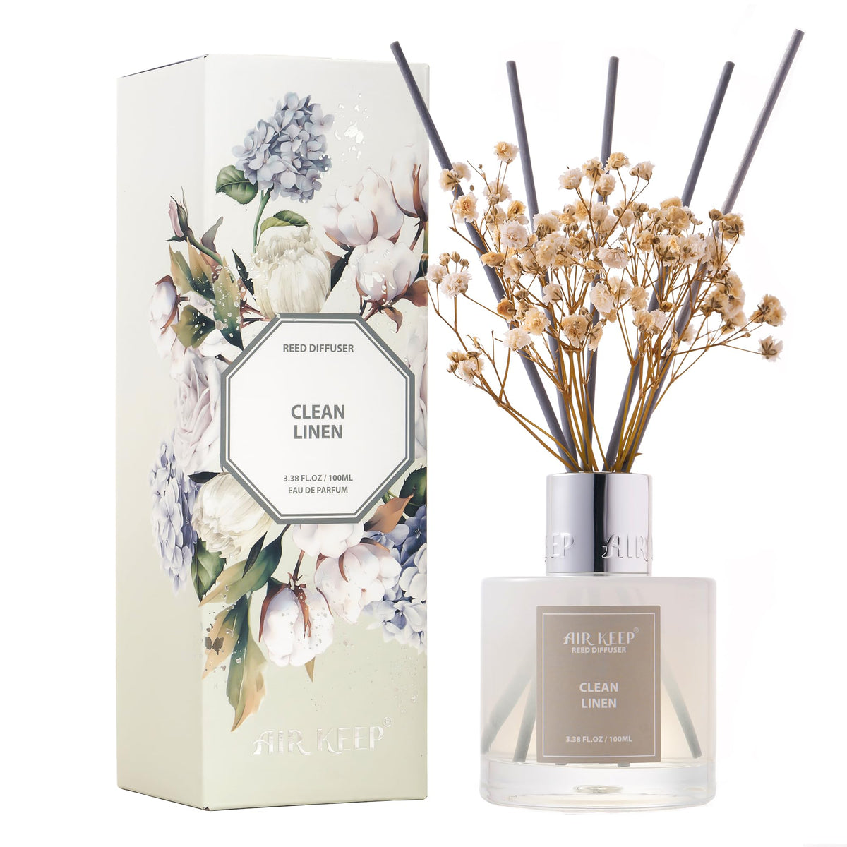 Airkeep Reed Diffuser Set,3.38 fl oz (100 ml) - Ocean Mist&Sea Salt Oil Diffusers with 8 Reed Sticks,Home Fragrance Reed Diffuser for Bathroom Shelf Decor