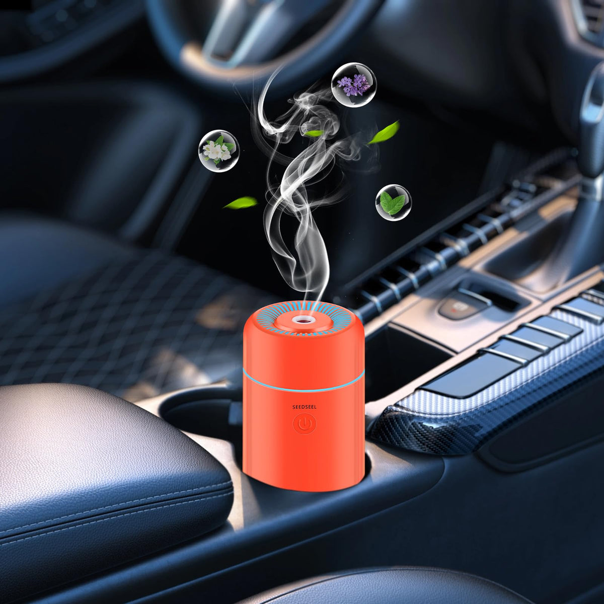 SEEDSEEL Car Aromatherapy Diffusers for Essential Oils，Mini USB Air Scent Small Humidifier with 7-LED Color Changing for Car Room Home Office Bedroom
