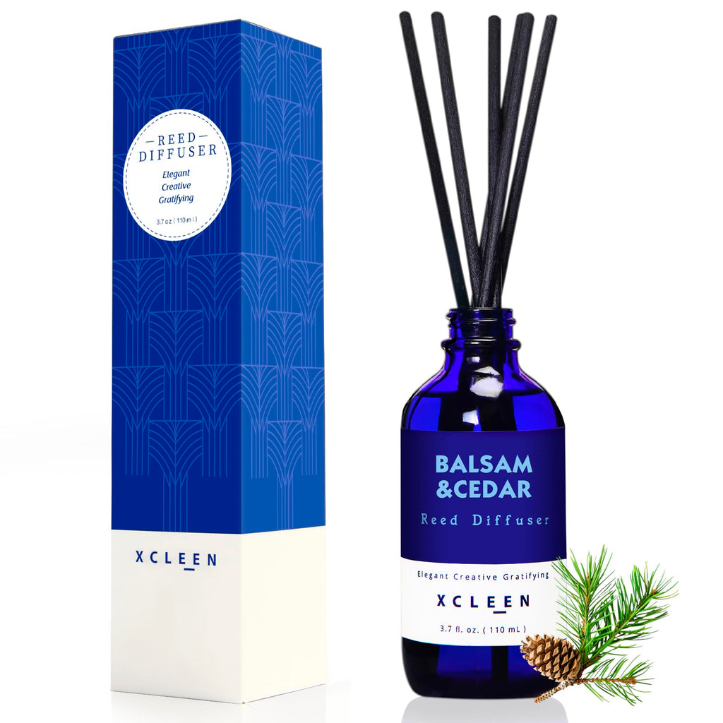 Xcleen Reed Diffusers Set, 3.7 Oz Scent Diffuser, 6 Reed Diffuser Sticks, Home Fragrance Hyacinth, Peony & Citrus, Aromatherapy Oil Diffuser Reeds, More Masculine Scent, Bathroom & Office Decor 110ml