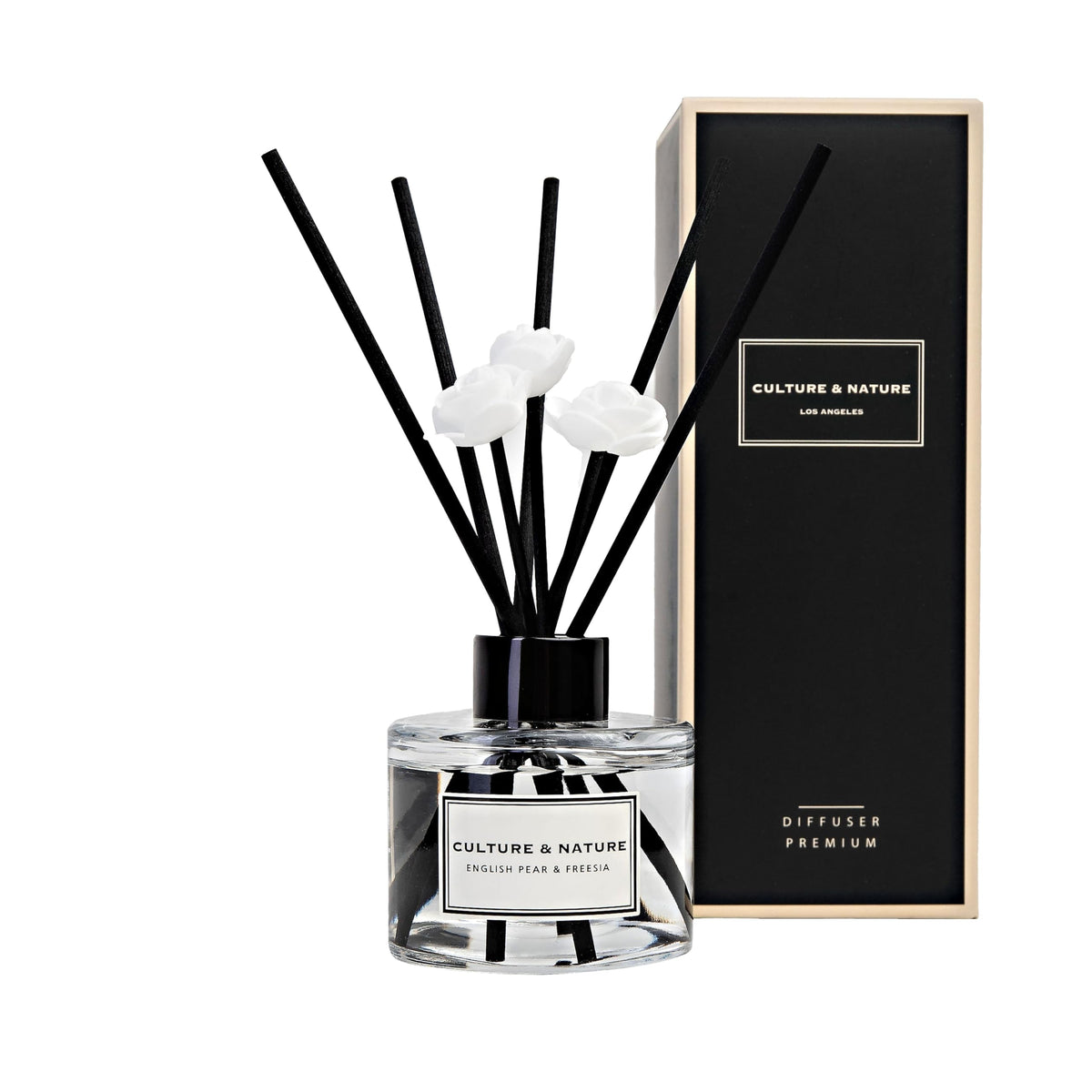 CULTURE & NATURE Reed Diffuser Set 6.7oz (200ml) Black Rose Scented Diffuser with Sticks Home Fragrance Reed Diffuser for Bathroom Shelf Decor