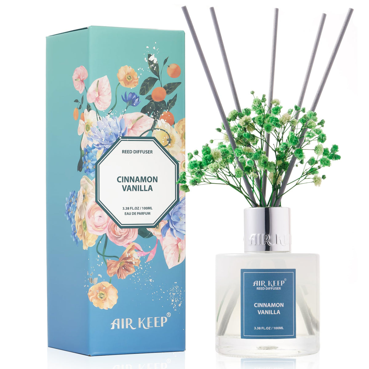 Airkeep Reed Diffuser Set,3.38 fl oz (100 ml) - Ocean Mist&Sea Salt Oil Diffusers with 8 Reed Sticks,Home Fragrance Reed Diffuser for Bathroom Shelf Decor