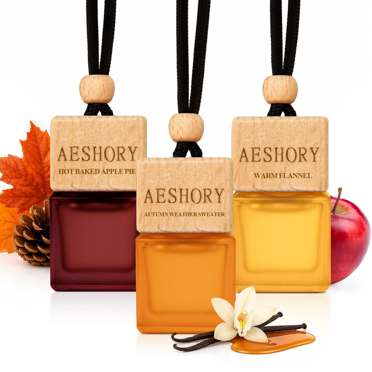 Aeshory 3 Pack Hanging Car Air Freshener, Cozy Autumn Scents, Long Lasting Essential Oil Diffuser, Odor Eliminator, Elegant Car Decor, Ideal Gift for Fall & Daily Use
