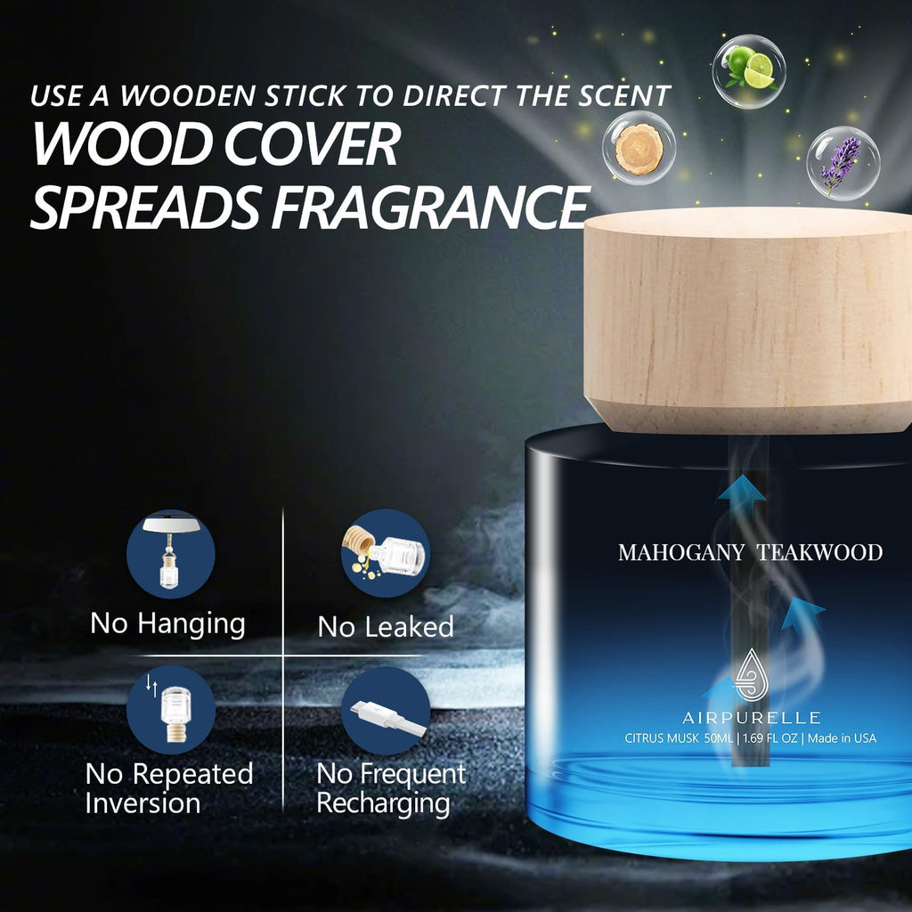 Car Air Freshener 50ML (1.7 FL OZ) Car Air Fresheners Perfume - Mahogany Teakwood Fragrance Oil Air Diffuser for Car, 180+ days Long Lasting Fragrance, Wooden Cup Design Car Fresheners, Made in USA
