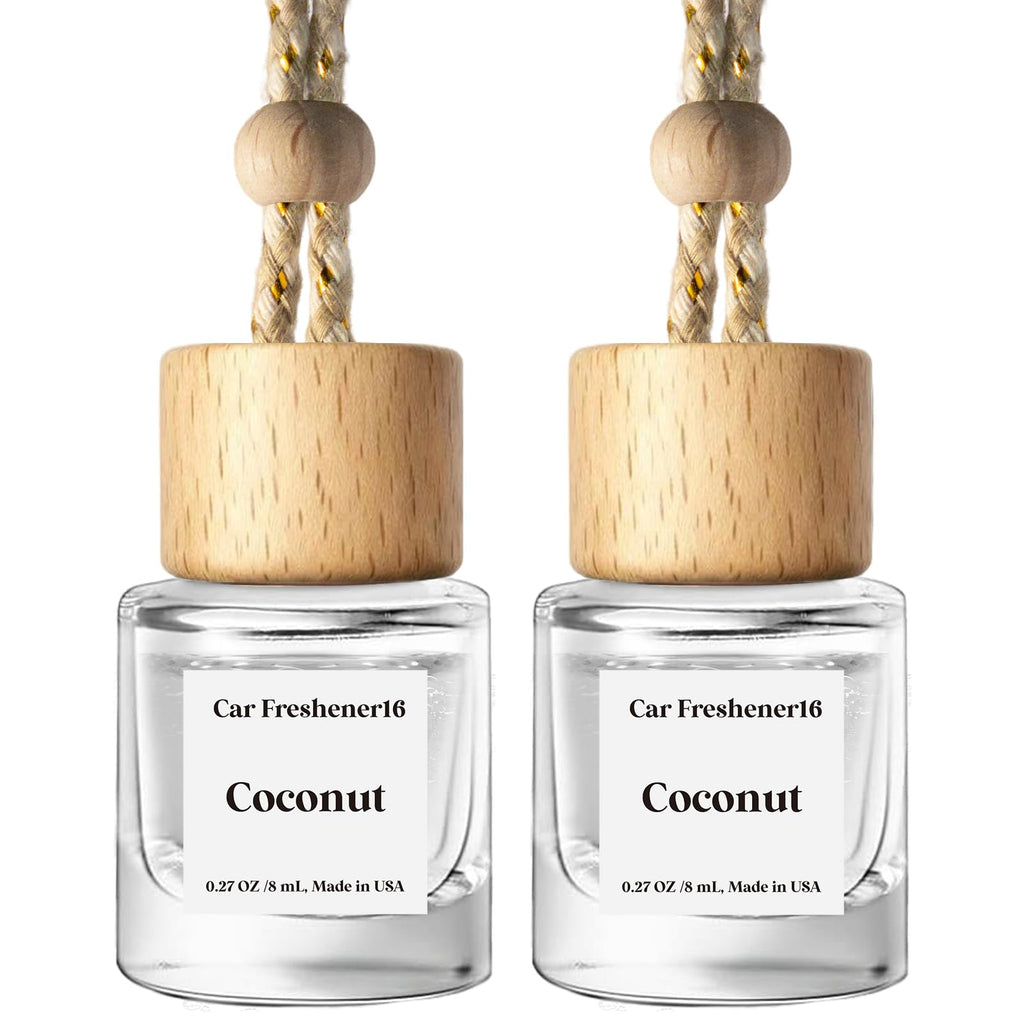 C Classy Car Air Freshener Hanging 2 Pack, Mahogany Teakwood Essential Oil Diffuser, Cute Glass Bottle, Long-Lasting Fragrance Car Accessories for Women & Men, Made in USA