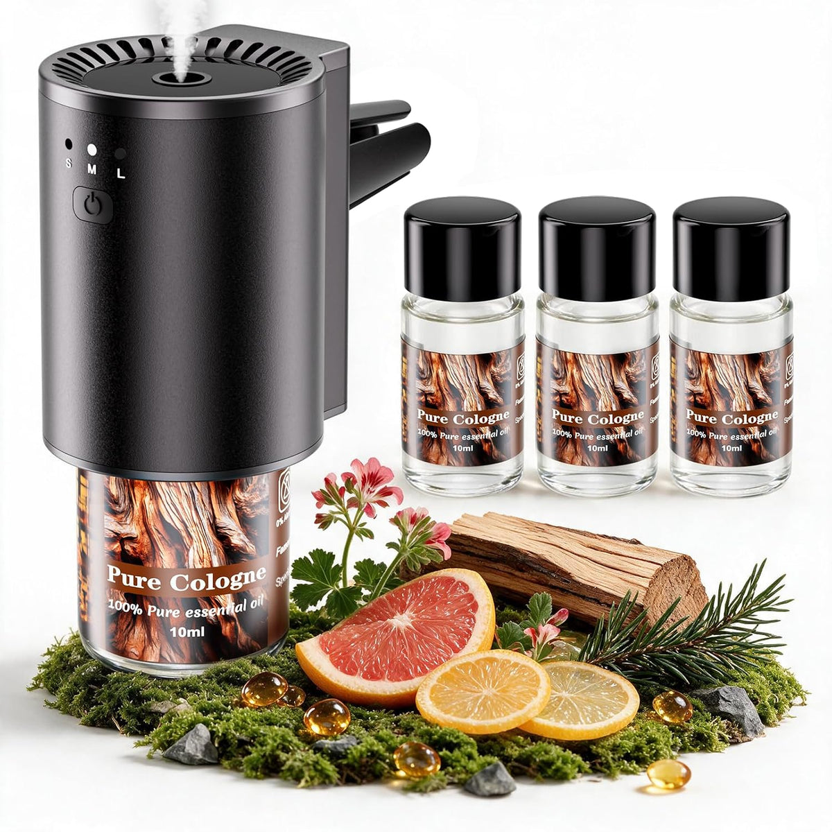 Rechargeable Smart Car Air Freshener Diffuser, Auto On Off Function, 3 Adjustable Fragrance Modes, 3pcs Essential Oil, Portable Car Scent Diffuser for Car Accessories & Ideal Gift（1Pack）