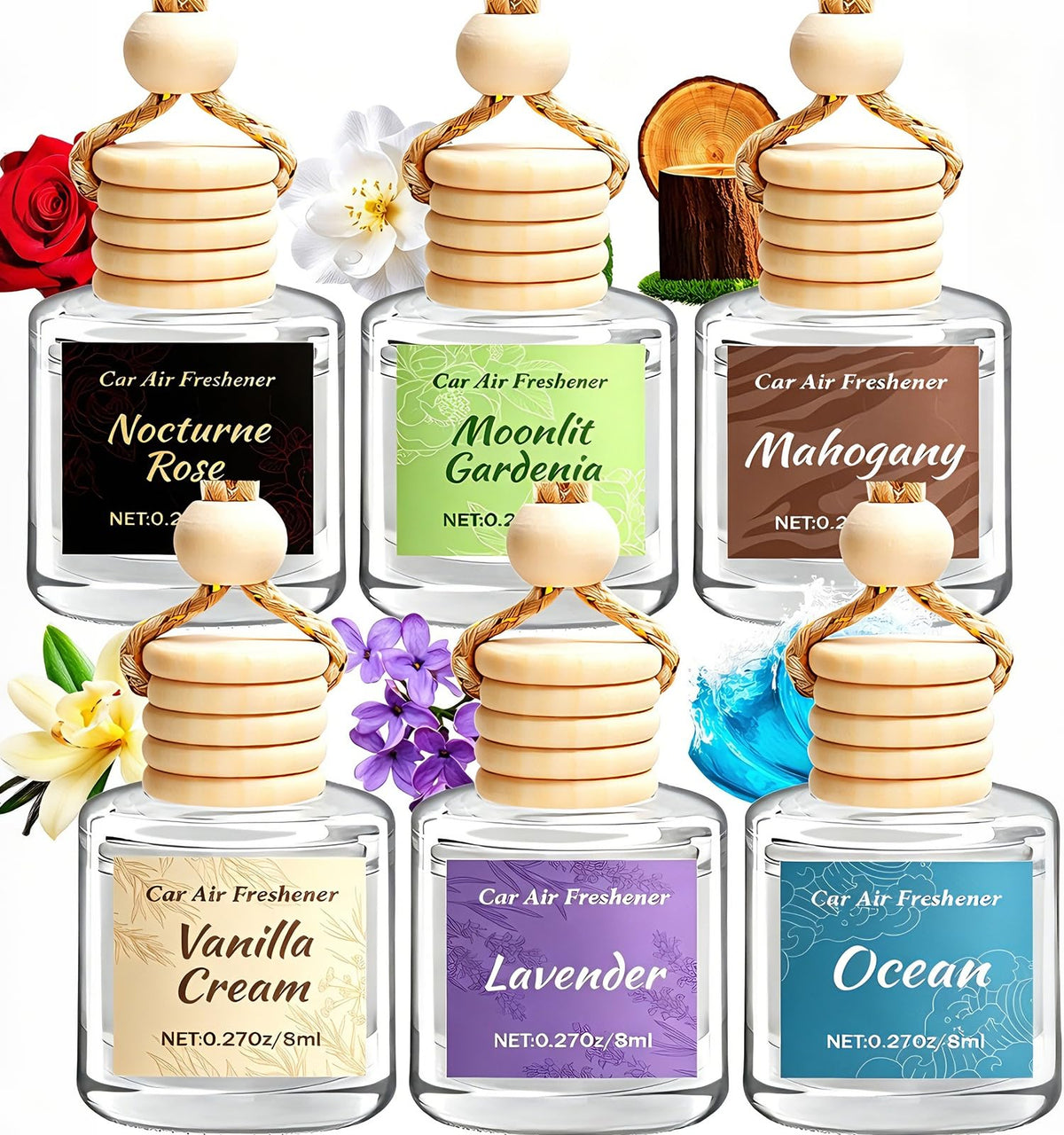6 Pack Car Air Freshener, Hanging Essential Oil Air Freshener