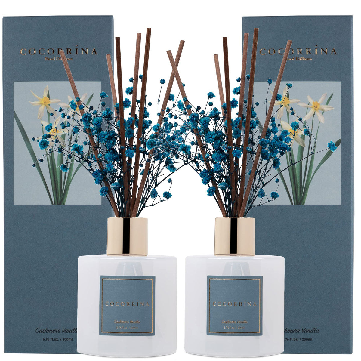 Cocorrína Premium Reed Diffuser Set with Preserved Baby's Breath & Cotton Stick Sandalwood Rose | 6.7oz Scent Fragrance Oil Diffuser for Bedroom Bathroom Home Décor