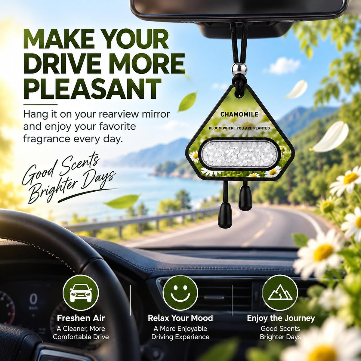 Hanging Car Air Freshener, Solid EVA Beads, Chamomile