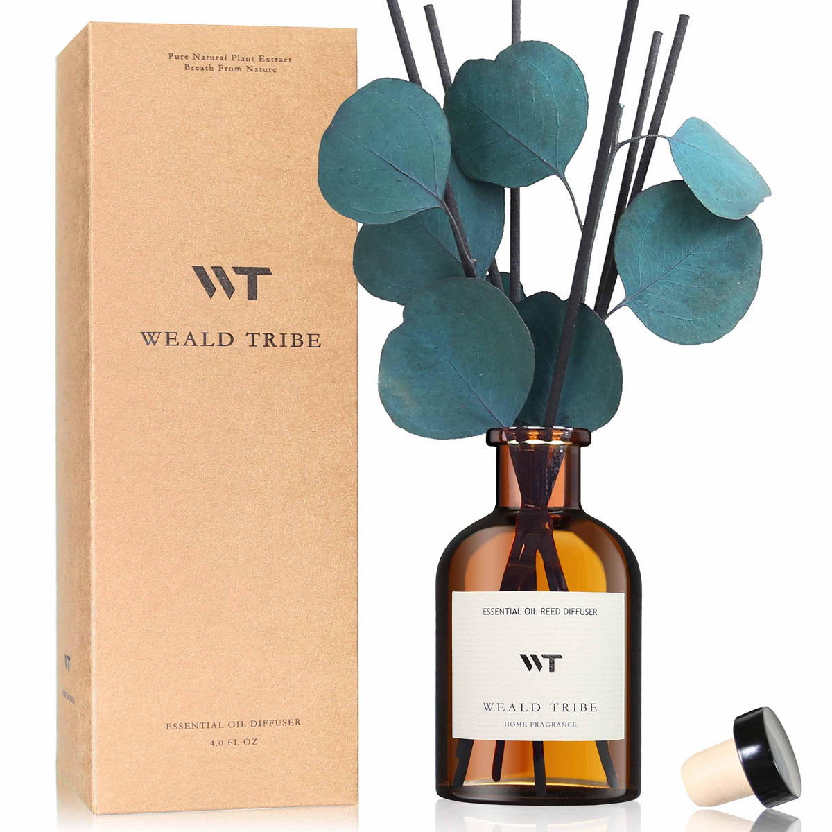 WEALD TRIBE Reed Diffuser Set for Bathroom Air Fresheners, Oil Diffuser Sticks | White Tea Scent 4.0 fl oz Home Fragrance with Sticks Defusers | House Bedroom Office Shelf Decor