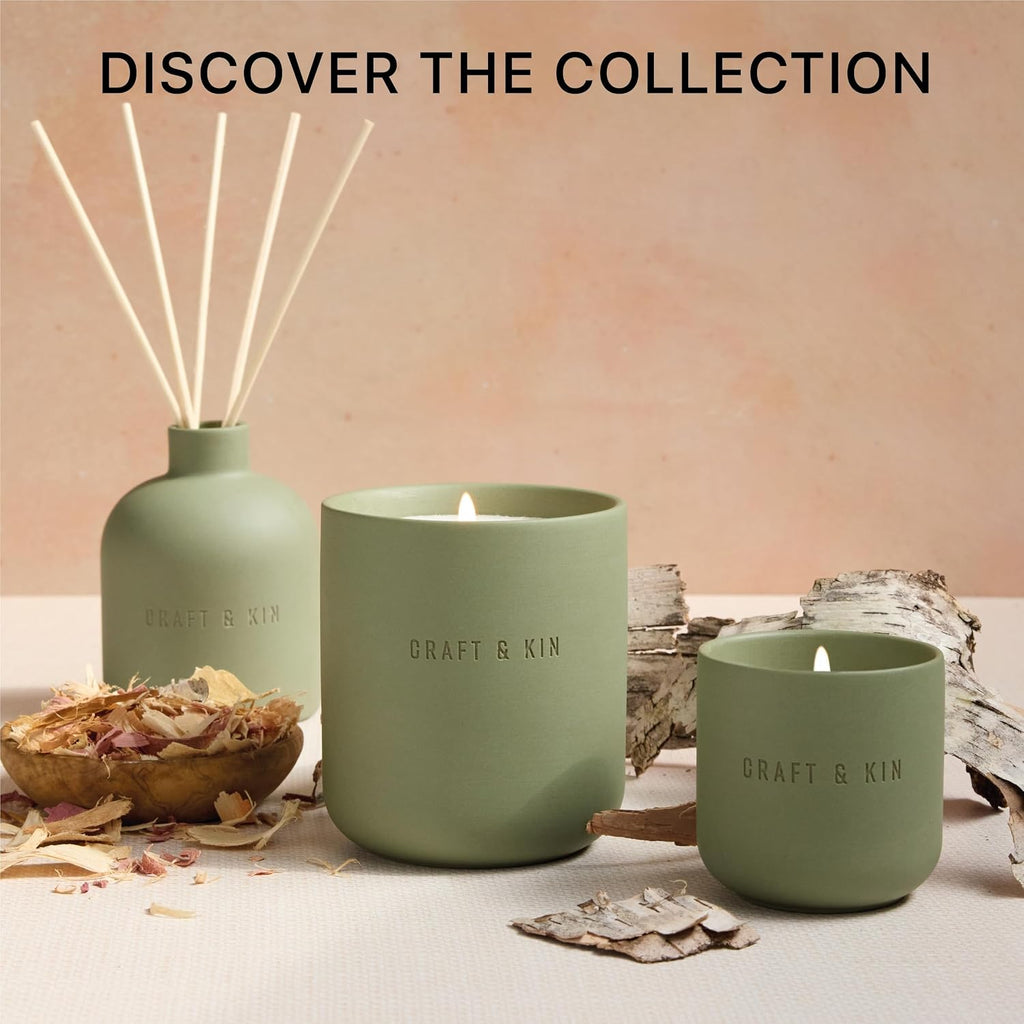 Craft & Kin White Birch & Cedar Reed Diffuser – Earthenware Collection, 6.7 oz – Alcohol-Free Essential Oil Diffuser for Home & Bathroom – Long-Lasting Fragrance Sticks – Ceramic Room Decor