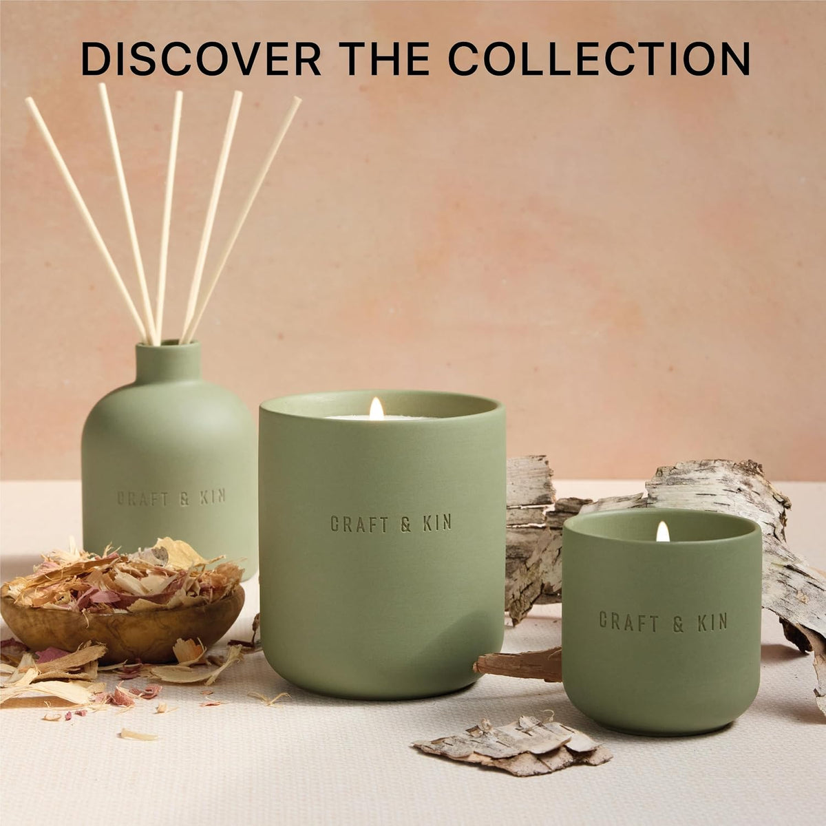 Craft & Kin White Birch & Cedar Reed Diffuser – Earthenware Collection, 6.7 oz – Alcohol-Free Essential Oil Diffuser for Home & Bathroom – Long-Lasting Fragrance Sticks – Ceramic Room Decor