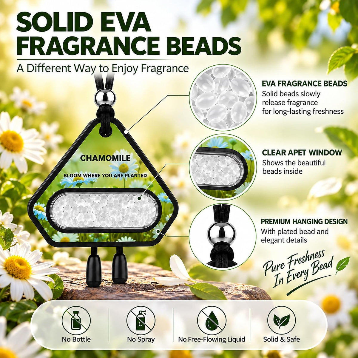 Hanging Car Air Freshener, Solid EVA Beads, Chamomile