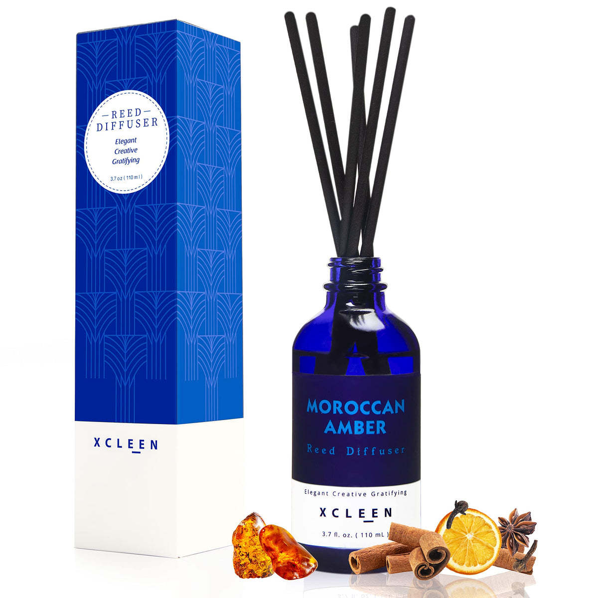 Xcleen Reed Diffusers Set, 3.7 Oz Scent Diffuser, 6 Reed Diffuser Sticks, Home Fragrance Hyacinth, Peony & Citrus, Aromatherapy Oil Diffuser Reeds, More Masculine Scent, Bathroom & Office Decor 110ml