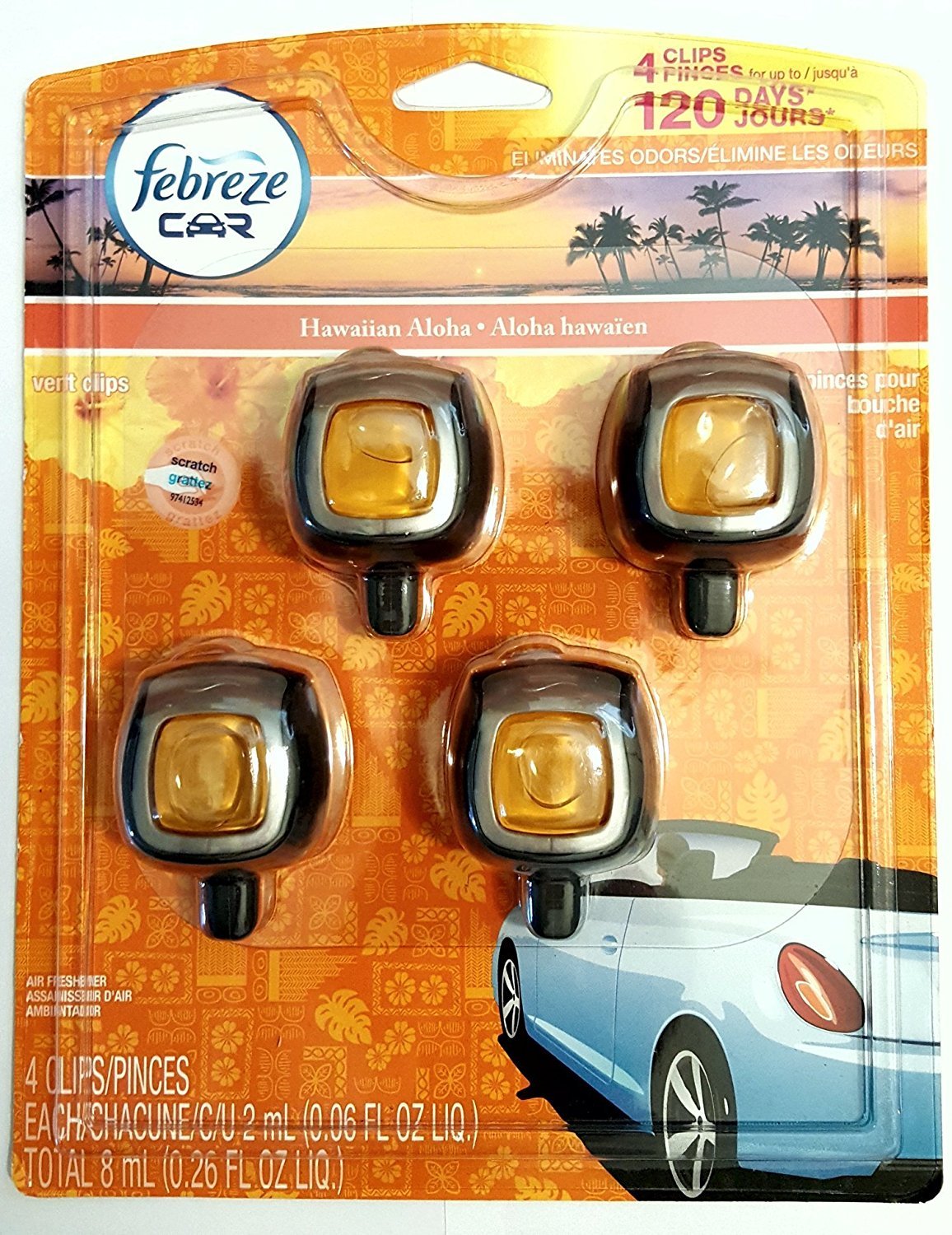 Febreze Car Air Freshener Vent Clip Platinum Ice Scent, .07 oz. Car Vent Clip, Pack of 4
