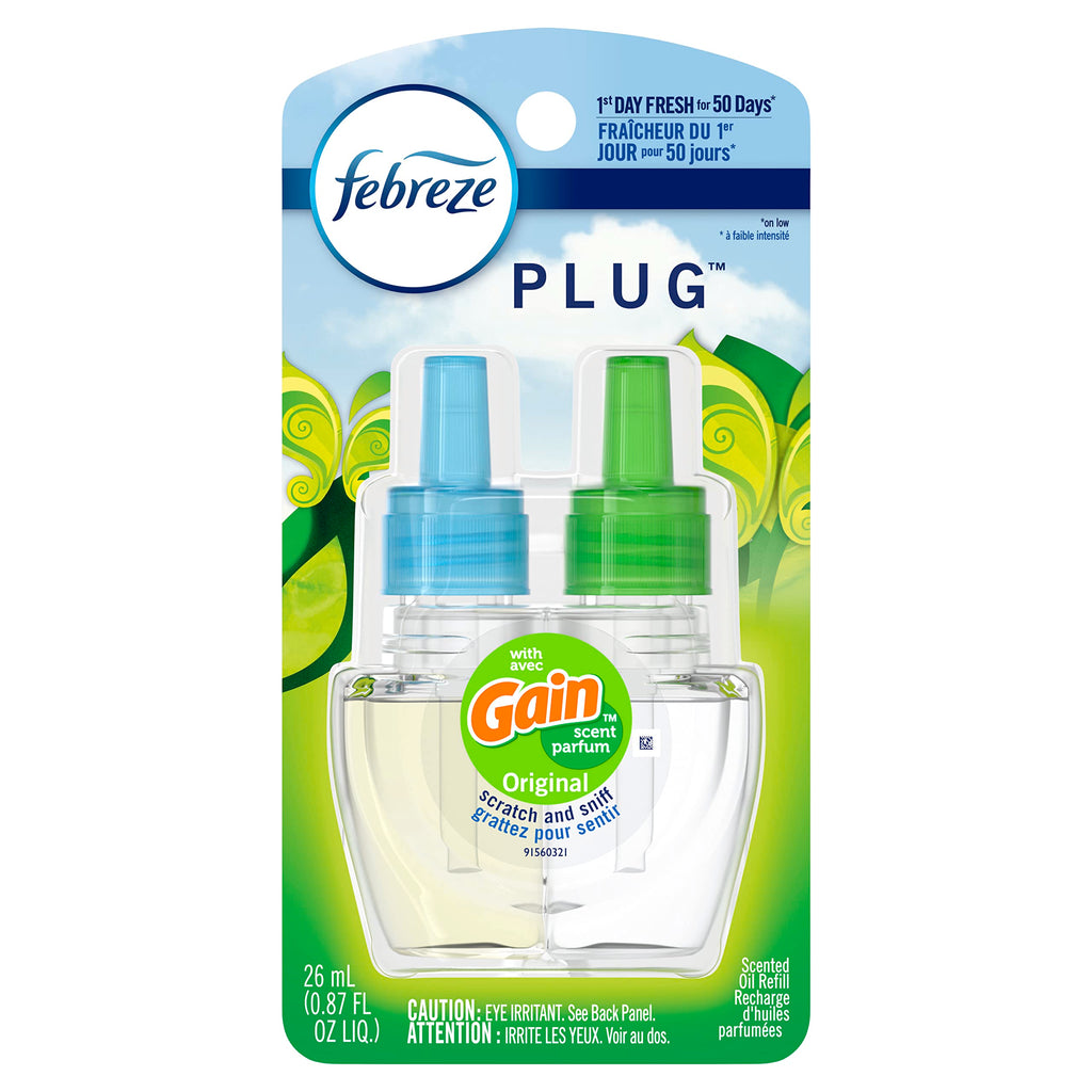 Febreze Plug-In Air Freshener, Odor-Fighting Scented Oil Starter Kit, Air Fresheners for Home, Bathroom and Kitchen, Long Lasting, Gain Original Scent, Warmer + 4 Refill, Multicolor