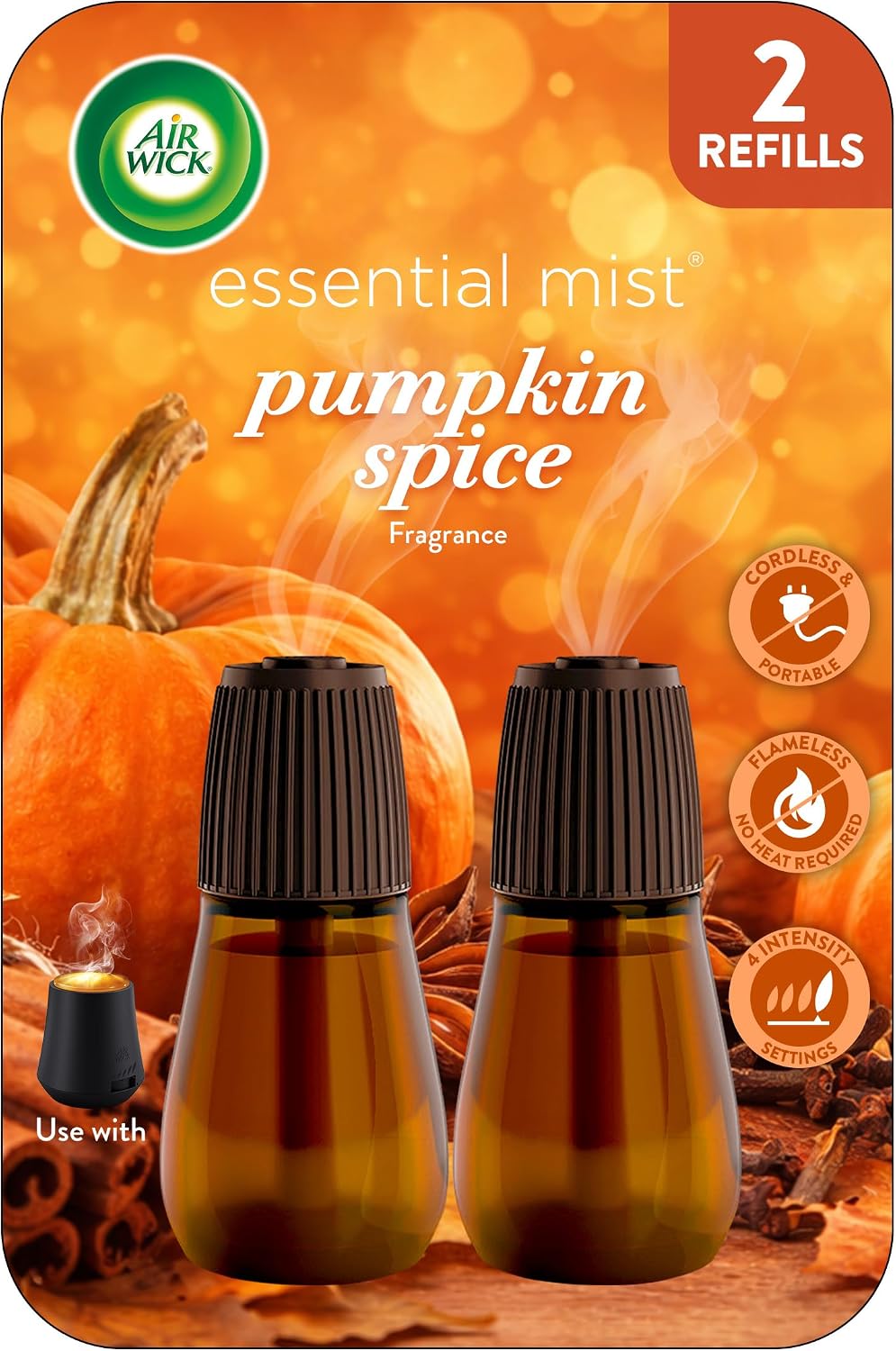 Air Wick Essential Mist Refill, Pumpkin Spice Fall Scent Diffuser Oils, 5ct