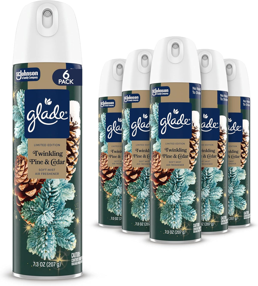 Glade Soft Mist Odor Fighting Aerosol Air Freshener, Twinkling Pine & Cedar, 7.3oz, 6 count