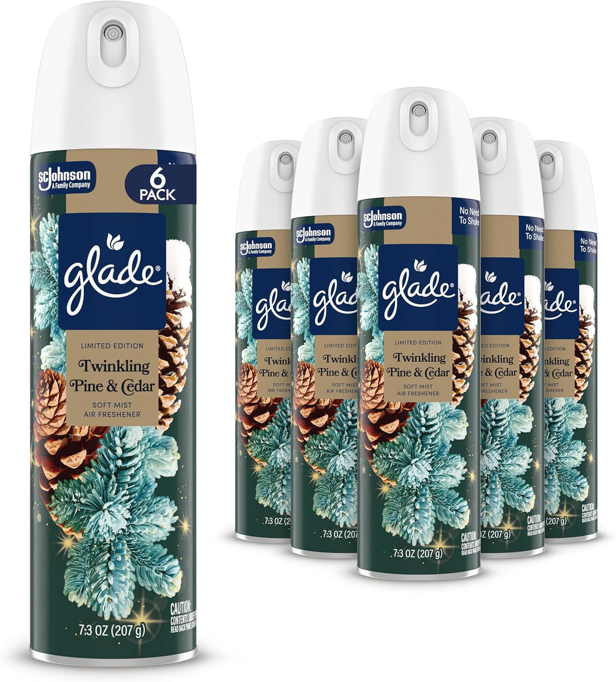 Glade Soft Mist Odor Fighting Aerosol Air Freshener, Twinkling Pine & Cedar, 7.3oz, 6 count
