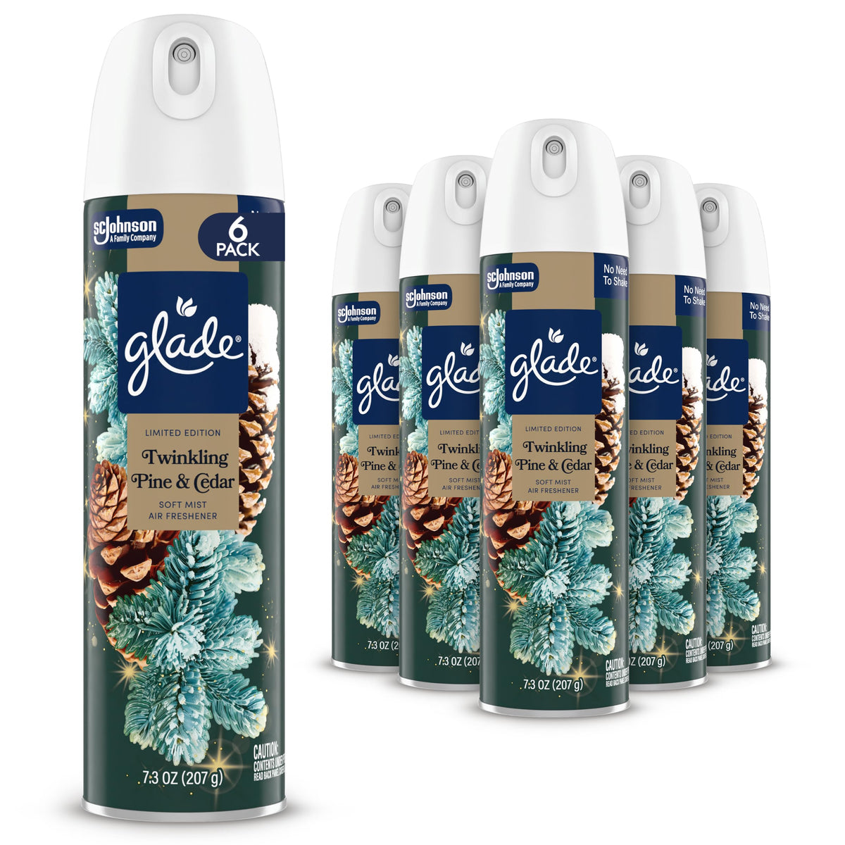 Glade Soft Mist Odor Fighting Aerosol Air Freshener, Twinkling Pine & Cedar, 7.3oz, 6 count