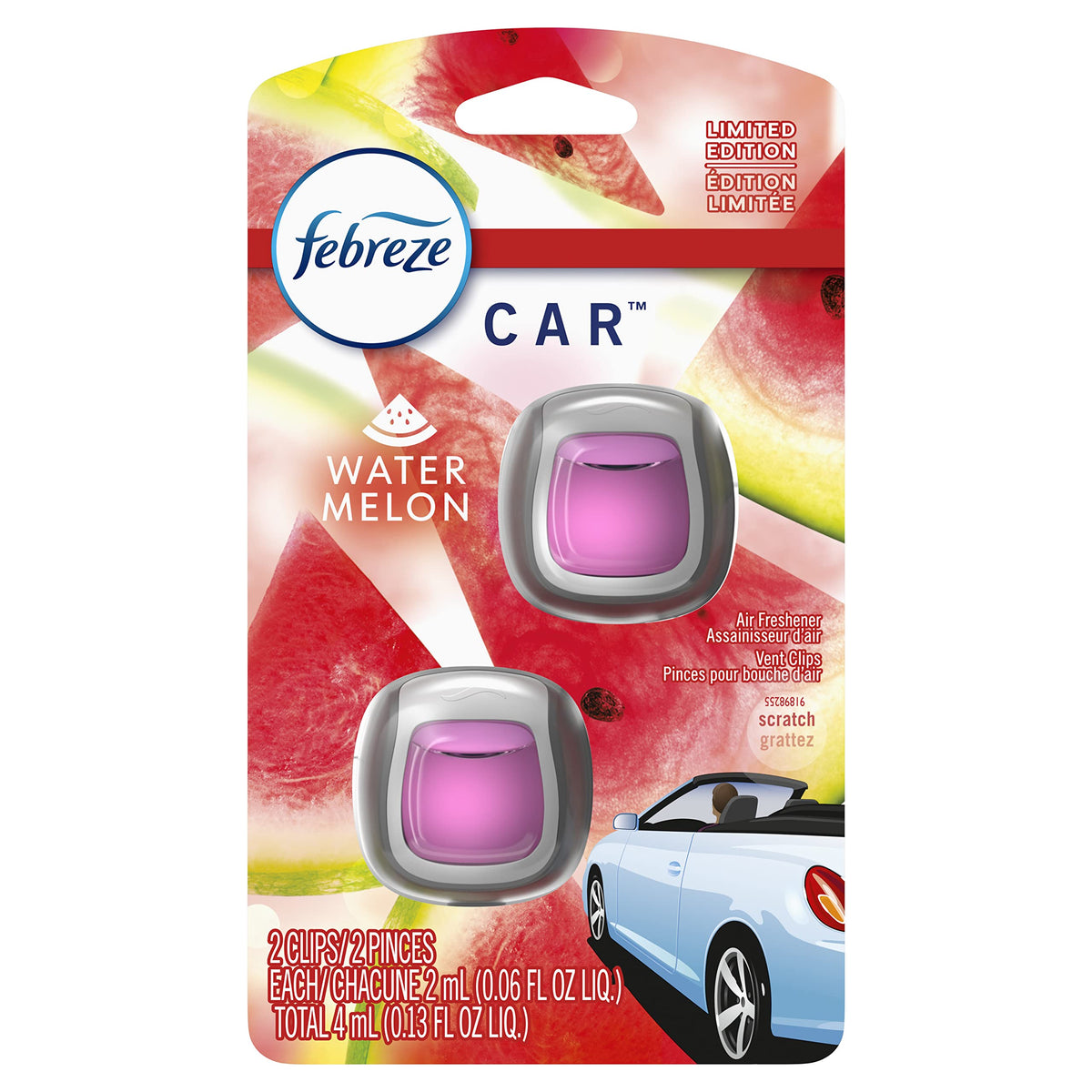 Febreze Car Air Freshener Vent Clip Platinum Ice Scent, .07 oz. Car Vent Clip, Pack of 4
