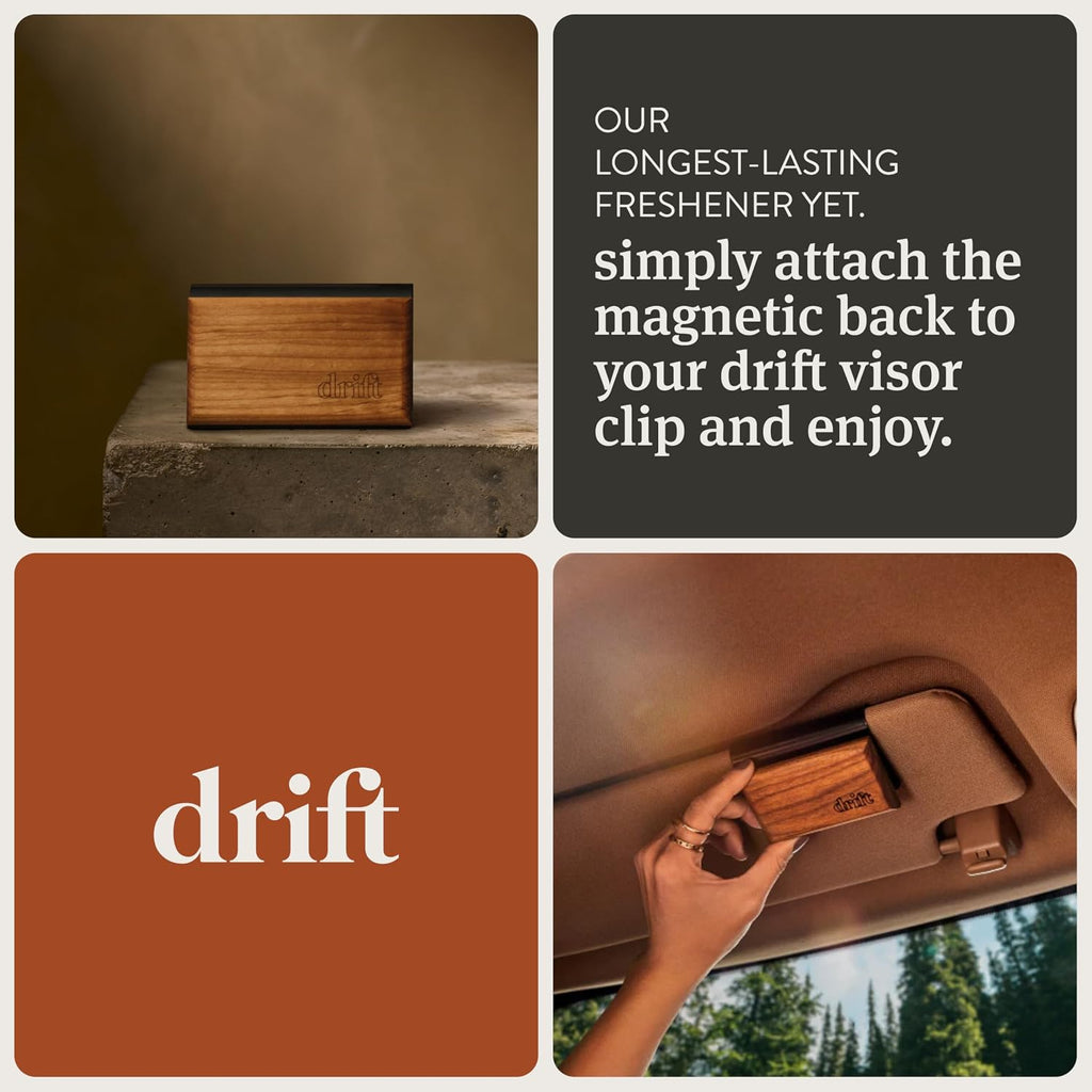 Drift Car Air Freshener - The Original Wood Air Freshener - Car Odor Eliminator - Long Lasting Scent - Essential Oils - Clean Ingredients - Teak Scent 3 Pack Refill - NO CLIP INCLUDED