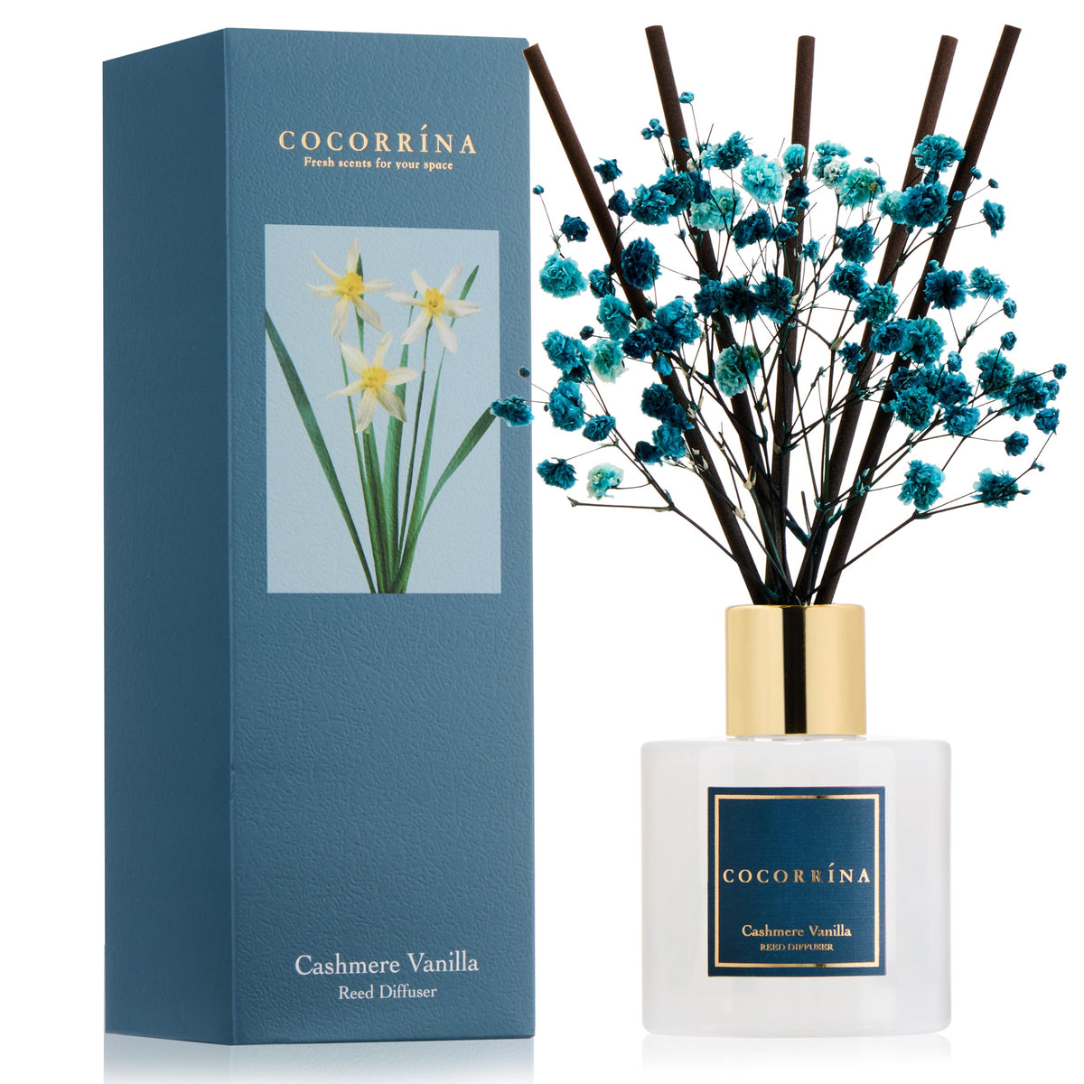 Cocorrína Reed Diffuser Sets- Eucalyptus & Moss Scented Diffuser with Sticks Home Fragrance Reed Diffuser for Bathroom Shelf Decor