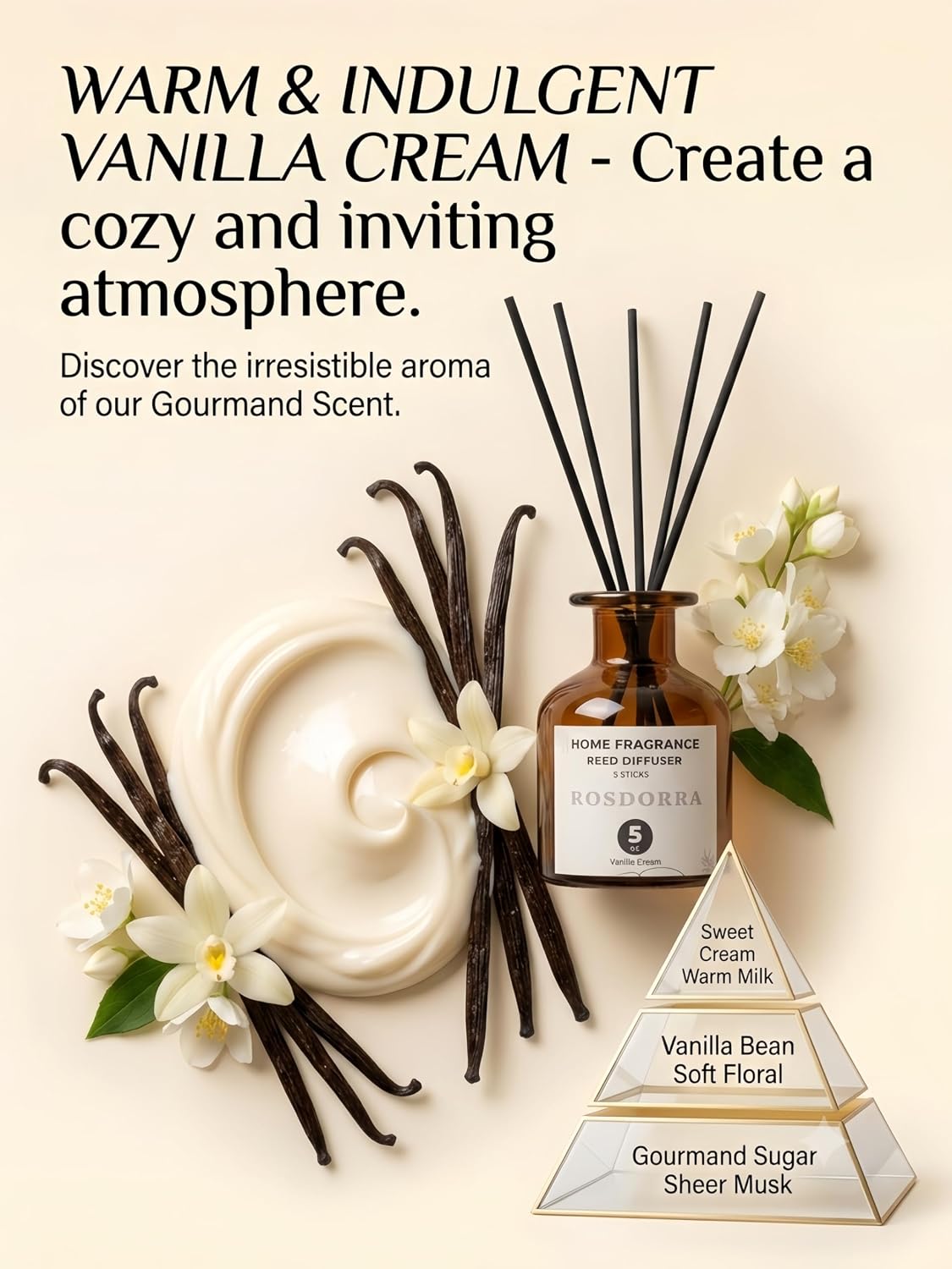Reed Diffuser Set, 5oz, Vanilla Cream Cozy Scent