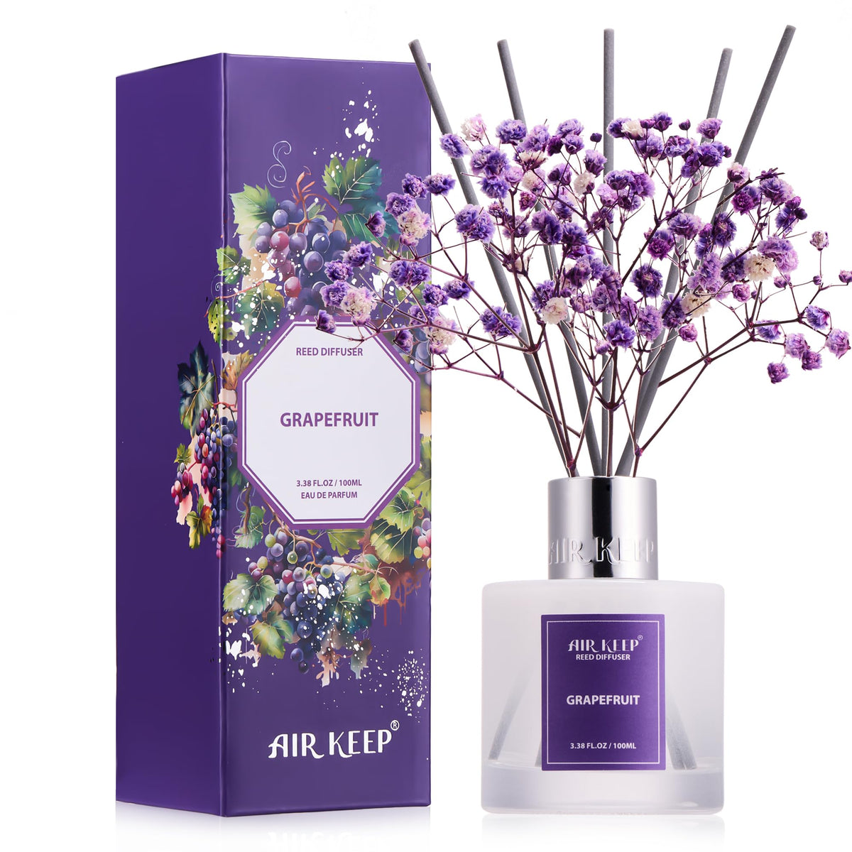 Airkeep Reed Diffuser Set,3.38 fl oz (100 ml) - Ocean Mist&Sea Salt Oil Diffusers with 8 Reed Sticks,Home Fragrance Reed Diffuser for Bathroom Shelf Decor