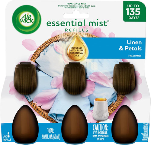 Air Wick Essential Mist Diffuser Oil Refill, Linen & Petals, 3 Count