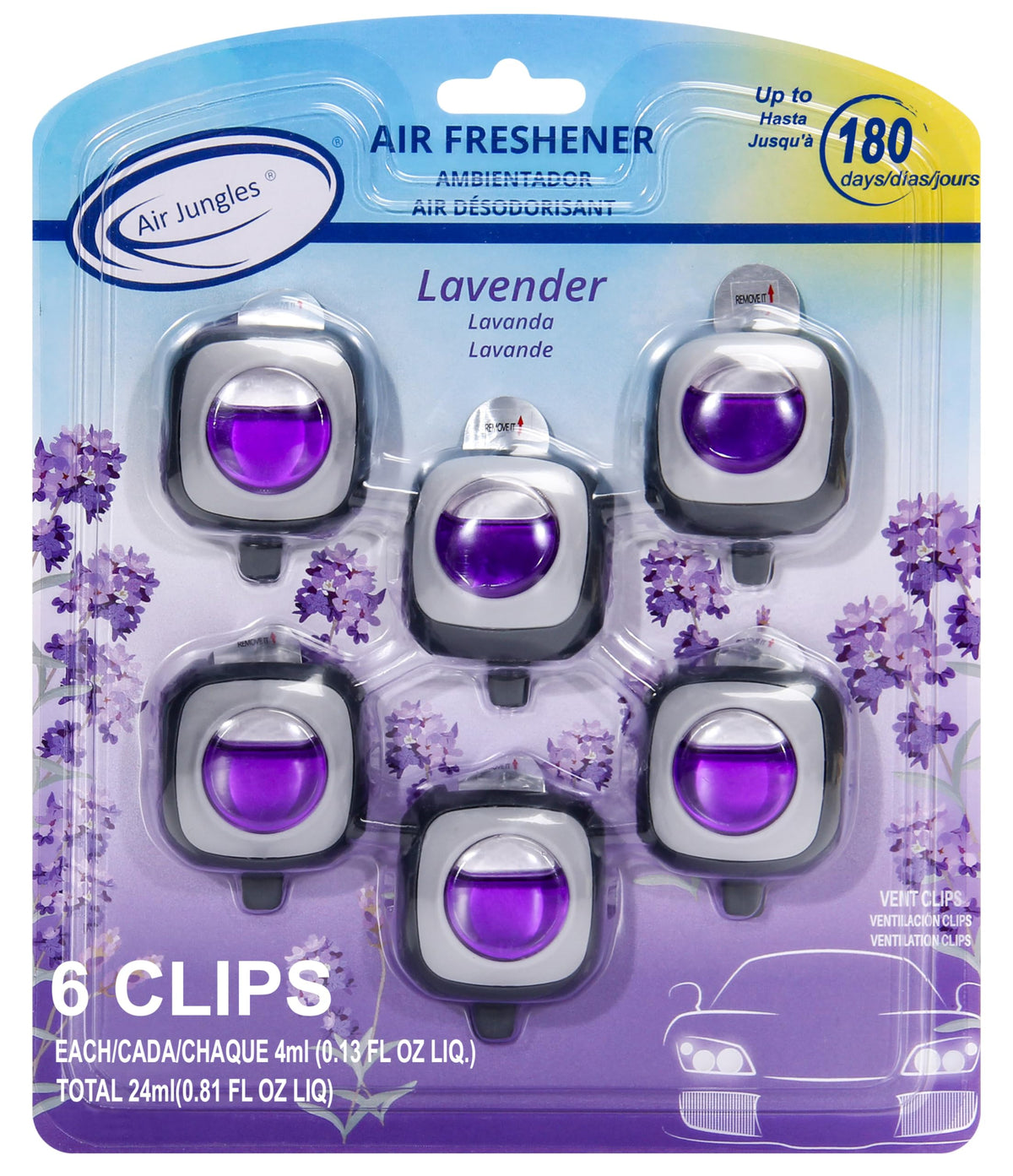 Air Jungles Honey Peach Scent Pink Car Air Freshener Vent Clip 6 Ct