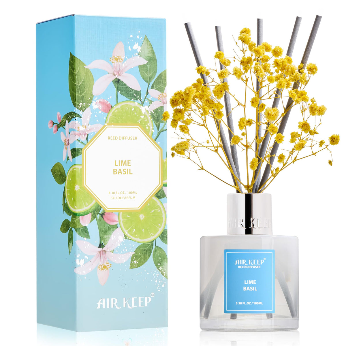 Airkeep Reed Diffuser Set,3.38 fl oz (100 ml) - Cinnamon Vanilla Oil Diffusers with 8 Reed Sticks, Home Fragrance Reed Diffuser for Bathroom Shelf Decor