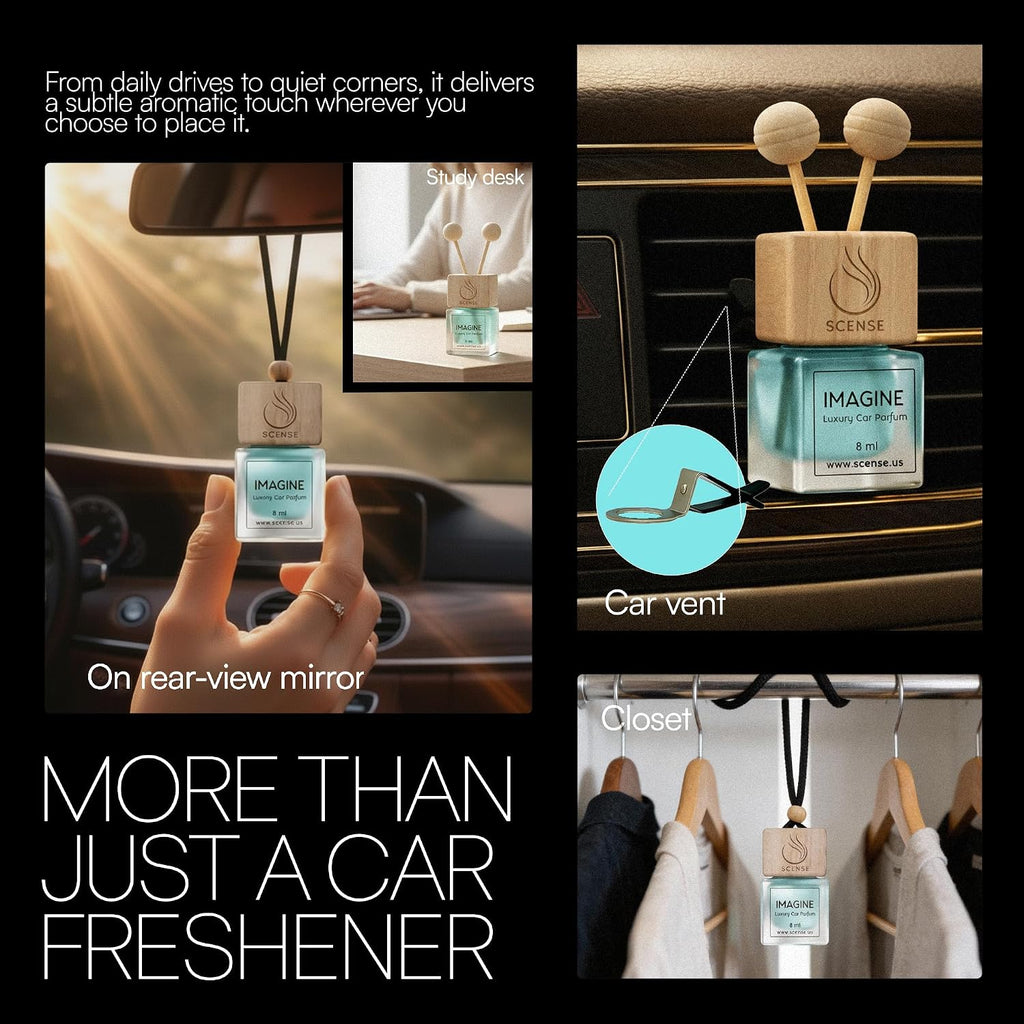 IMAGINE Luxury Car Air Freshener for Men | Perfume Style Car Fragrance Diffuser & Vent Clip | Odor Eliminator Fresh Car Smell Long Lasting Scent Refillable | Premium Car Scent by SCENSE