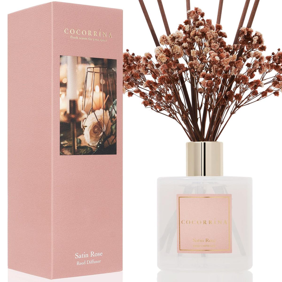 Cocorrína Reed Diffuser Set, Clean Linen 6.7 fl oz Scented Diffuser with Sticks Home Fragrance Reed Diffuser for Bathroom Shelf Décor