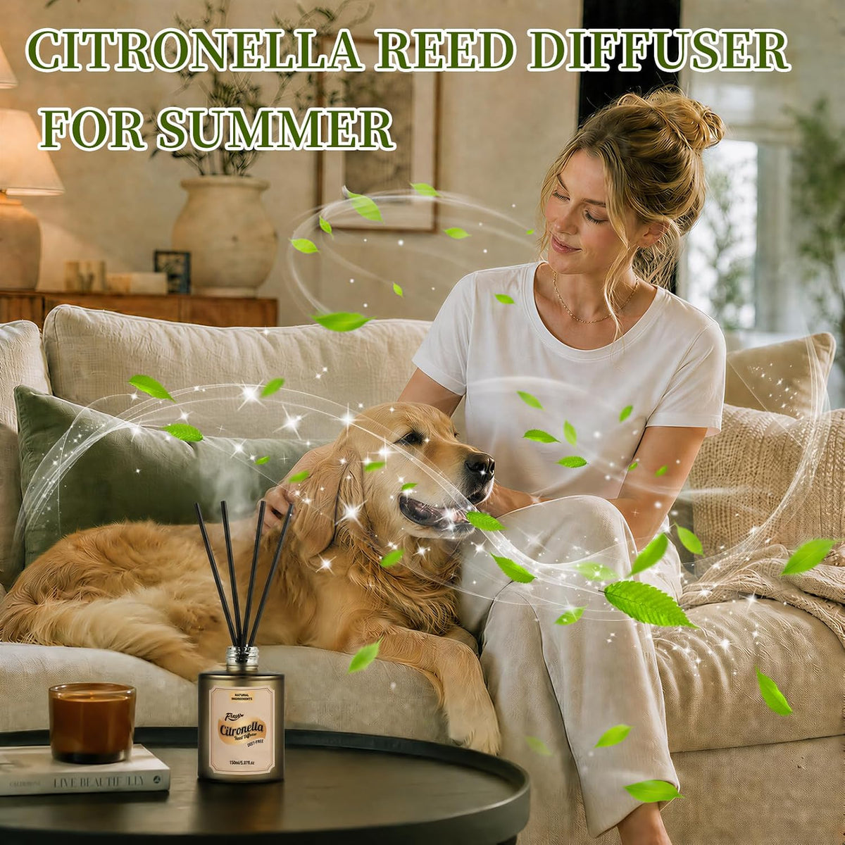 STRN Citronella Reed Diffuser Set, Lemongrass Scent Diffuser 300ML