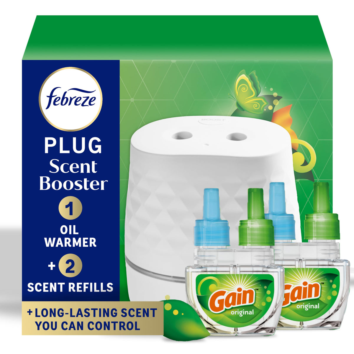 Febreze Plug Scent Booster Air Freshener Oil Diffuser + 2 Downy Calm Refill