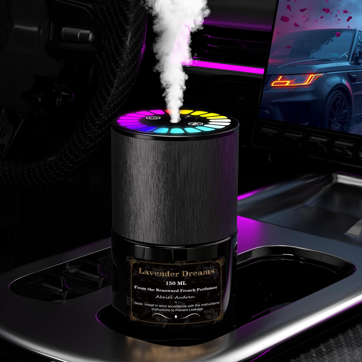 Car Air Freshener, Smart Car Air Freshener, Music-Synced RGB Ambient Lights with Auto On/Off, 150ml, Suitable for Cars, Homes, Offices, Bedrooms (Angels)