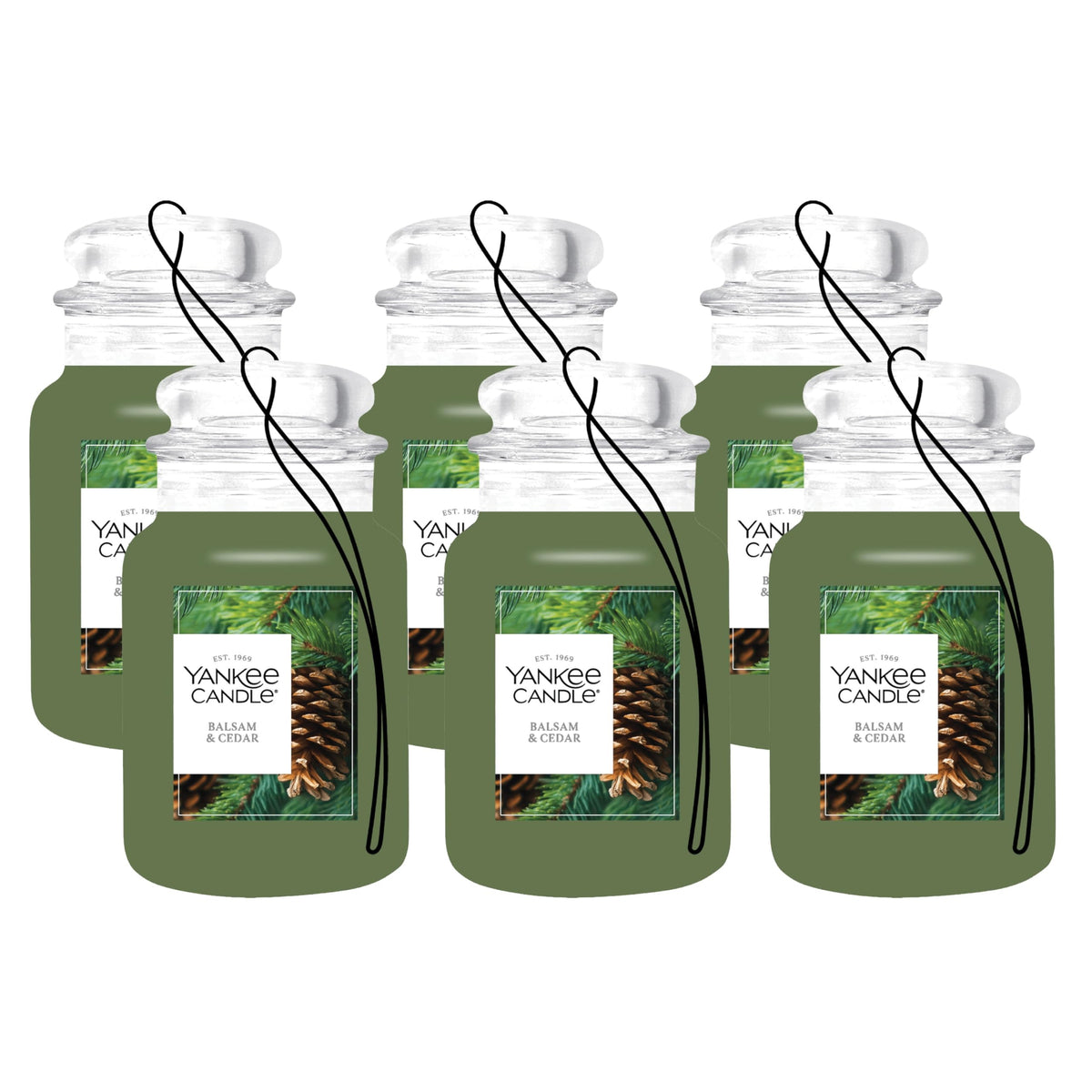Yankee Candle Classic Paper Car Jar Air Freshener, Hanging Car Freshener, Long Lasting Car Fragrance, Midsummer’s Night (Pack of 6)